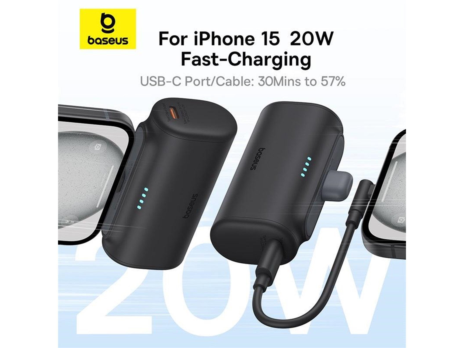 Baseus Compact 5000mAh Powerbank 20W USB-C (white) Powerbank (Akku) - Weiß - 5000 mAh