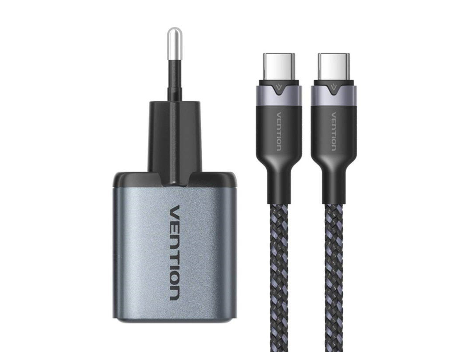 Vention GaN USB-C+A 30W Charger + USB-C-C Cable 1m (Gray)
