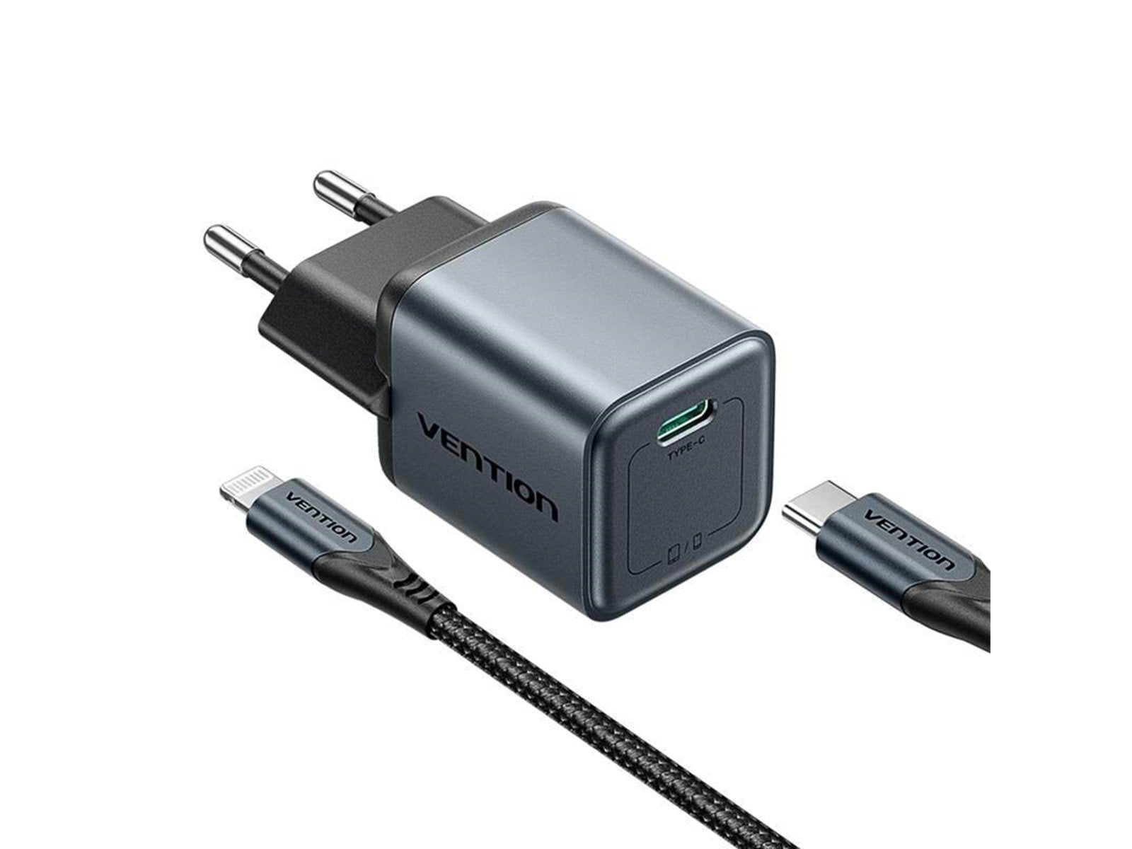 Vention GaN USB-C 20W Charger + USB-C-L 1m Cable (Gray)