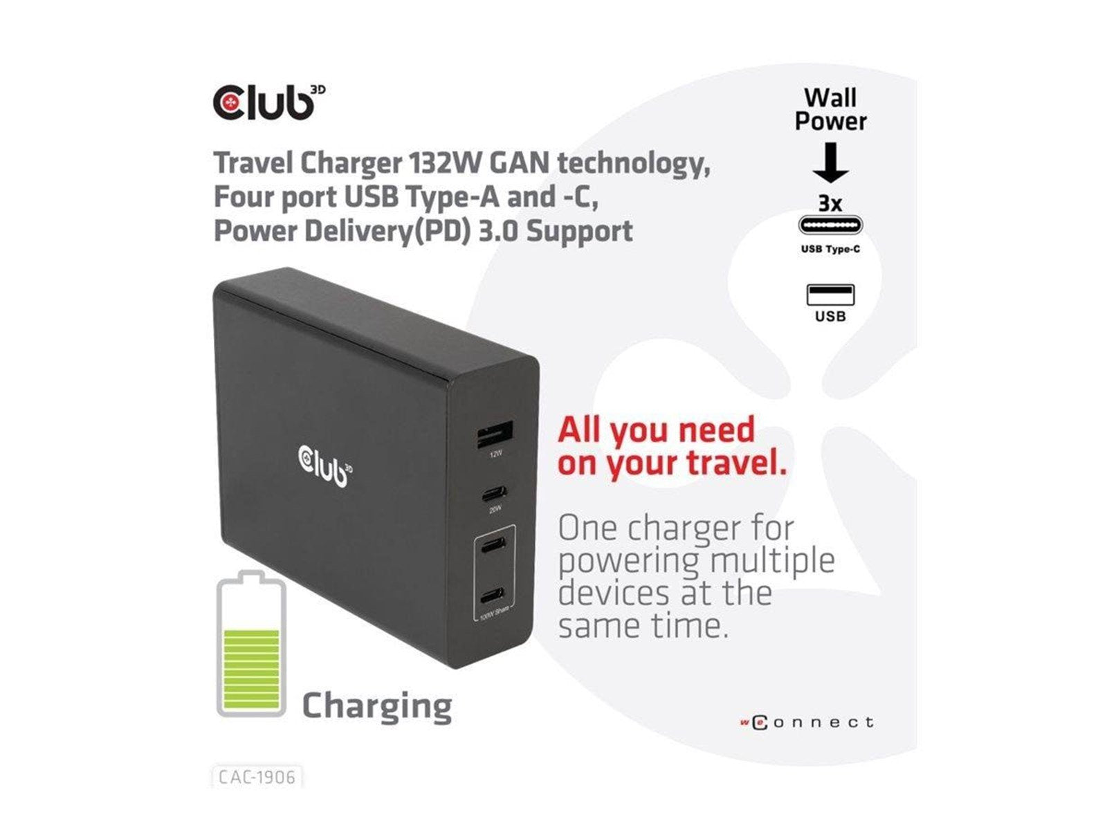 Club 3D CAC-1906 - power adapter - 132 Watt