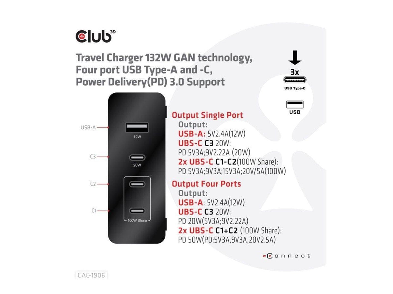 Club 3D CAC-1906 - power adapter - 132 Watt