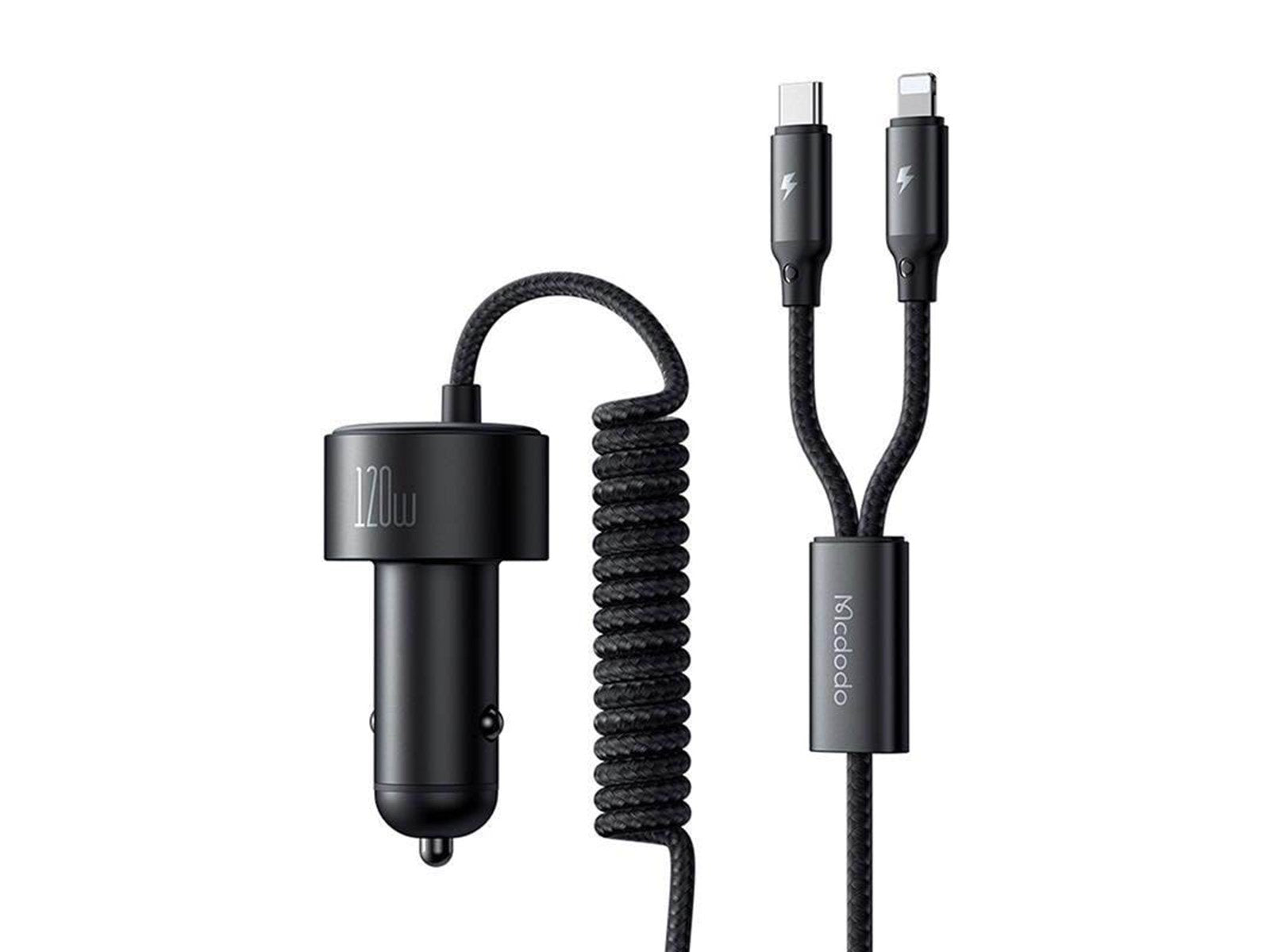 Mcdodo CC-0370 car charger USB-C Lightning 120W retractable cables