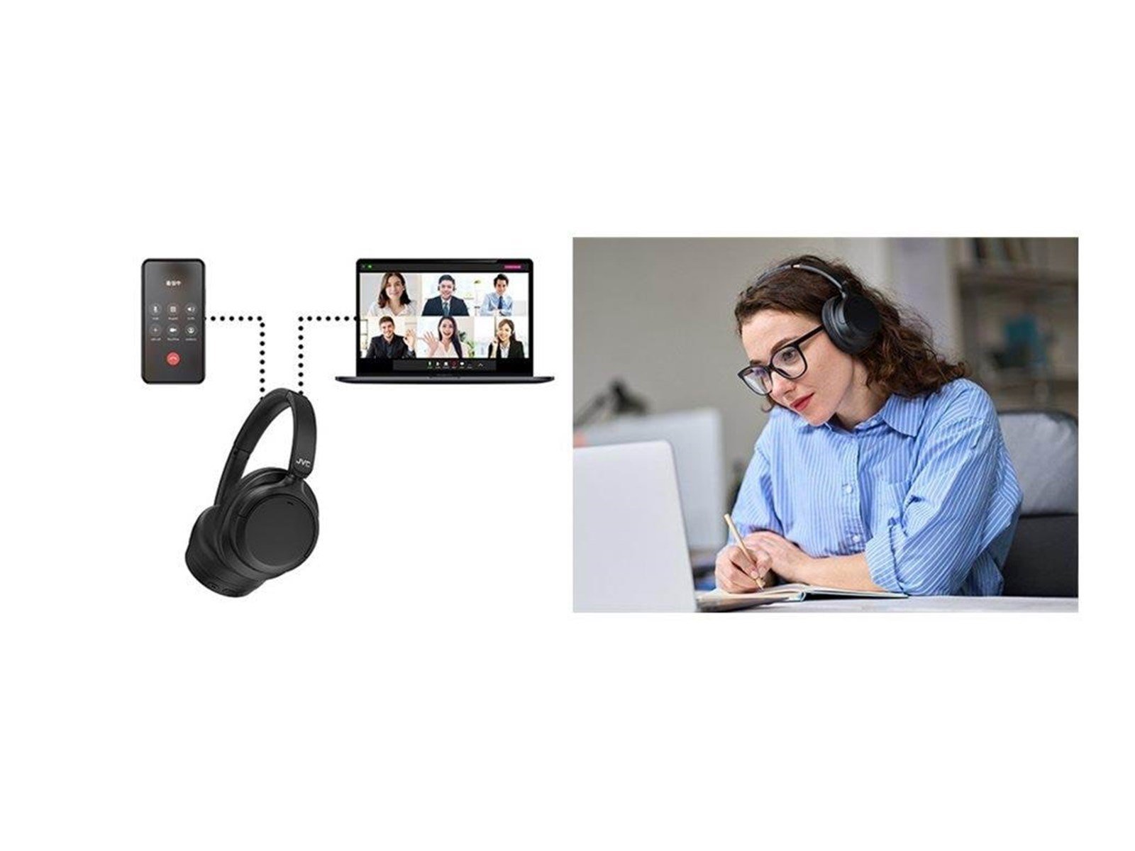 JVC Over Ear Noise Cancelling Headphones - Black