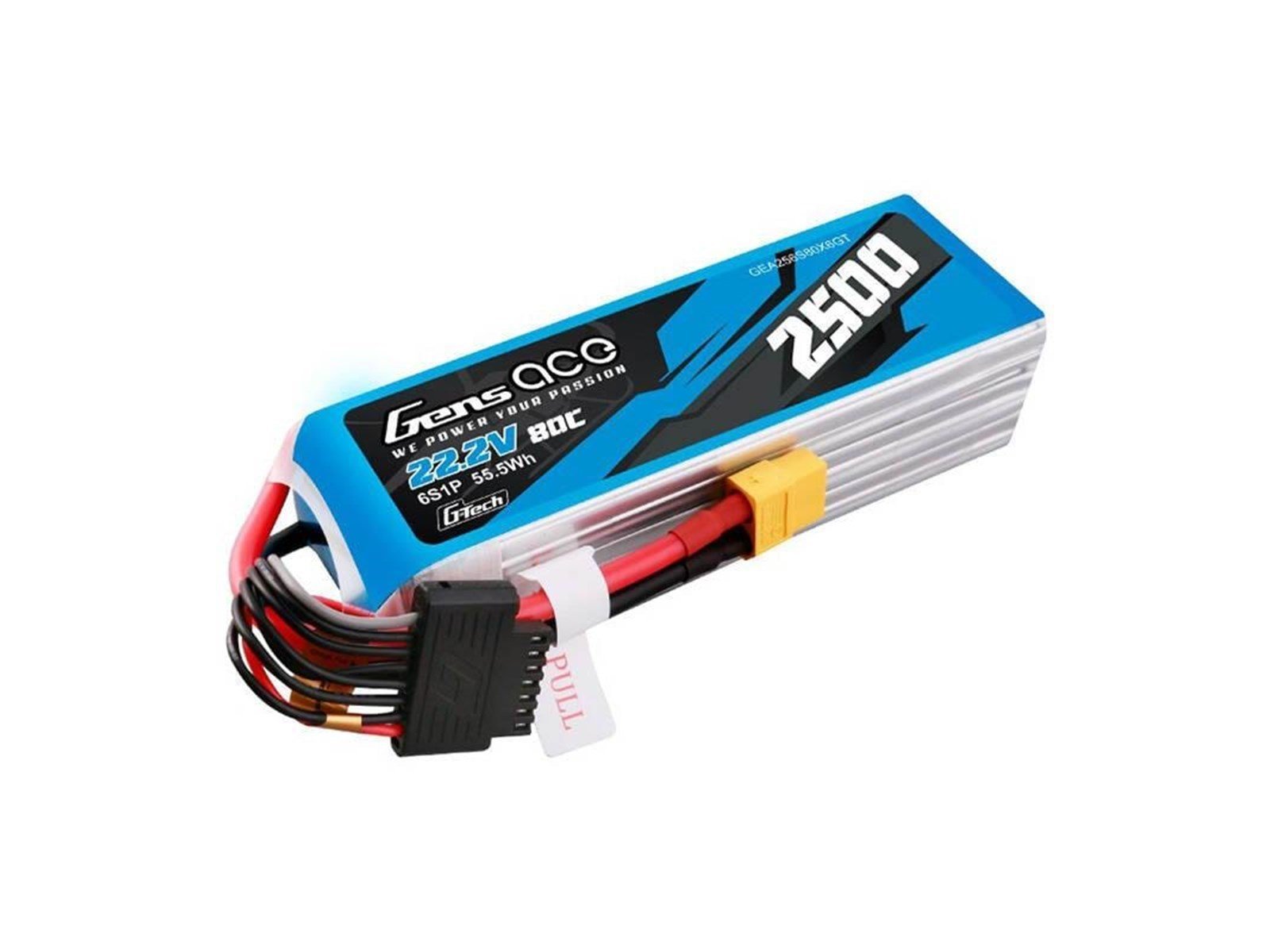 Gens ace &Tattu G-Tech 2500mAh 22.2V 80C 6S1P Lipo Battery Pack with XT60 plug