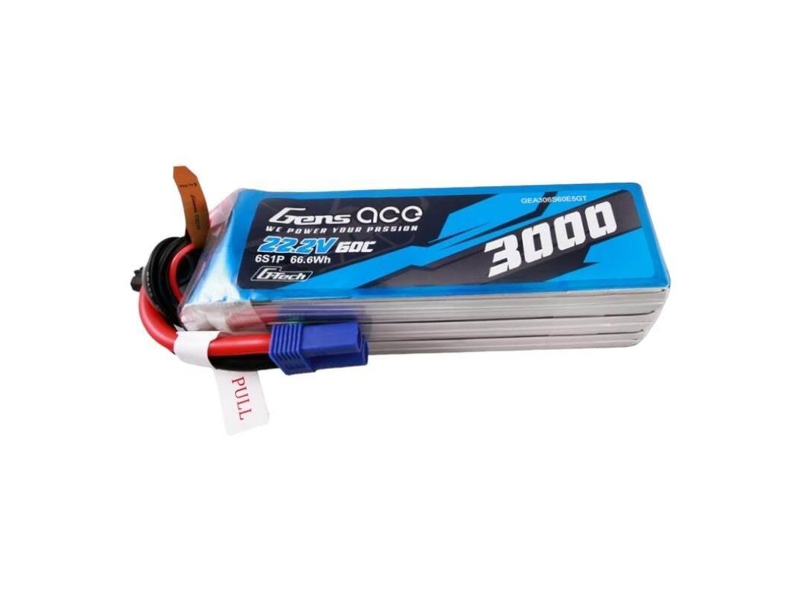 Gens ace &Tattu G-Tech 3000mAh 22.2V 60C 6S1P Lipo Battery Pack with EC5 plug