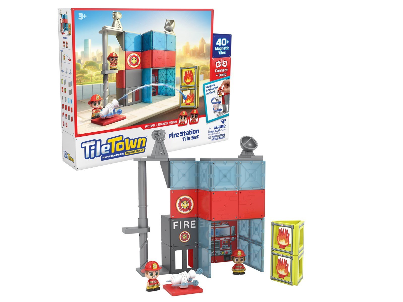 Tile Town Fire Station Magnetic Tiles Playset 46 pcs
