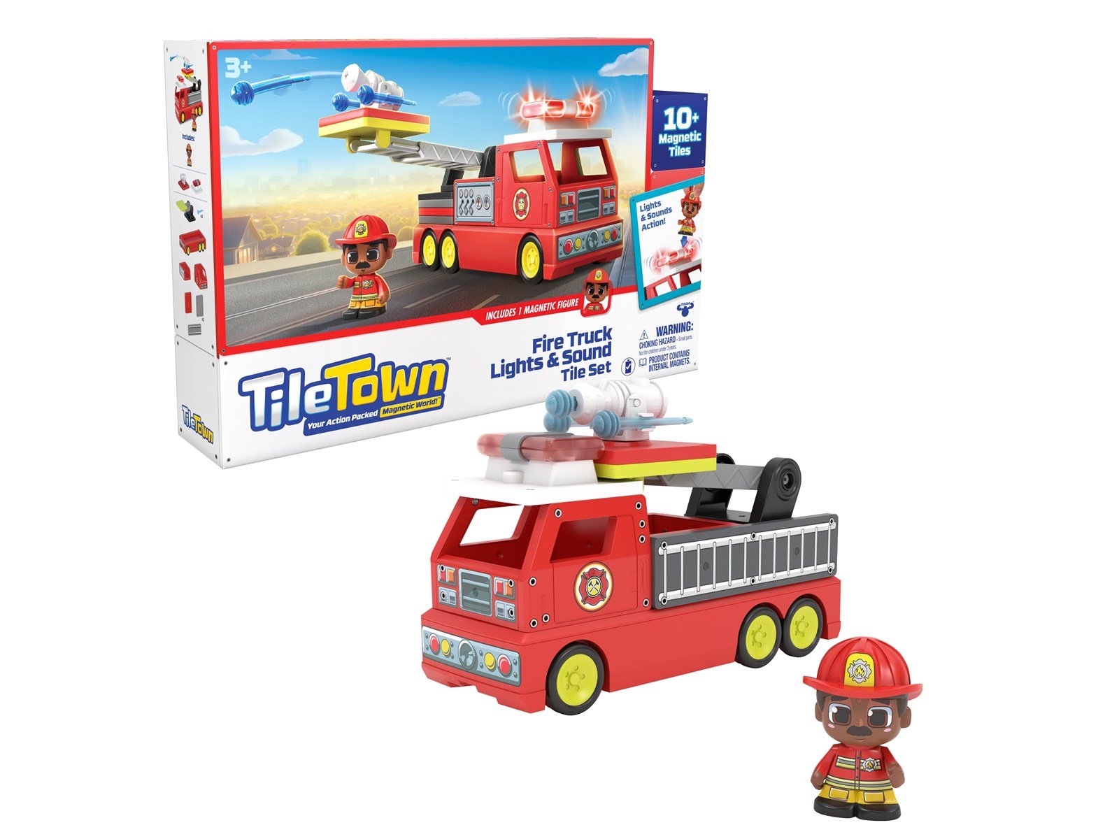 Tile Town Firetruck Magnetic Tiles Building Vehicle Playset 11 pcs