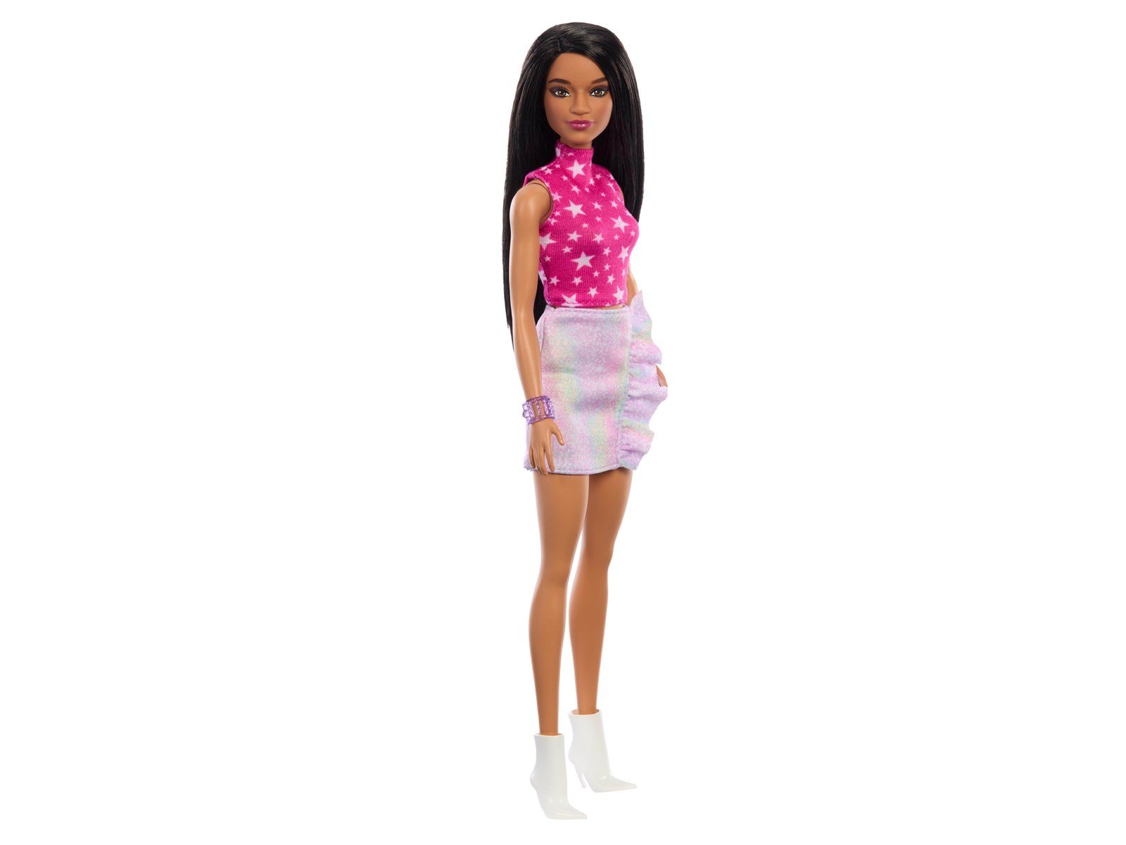 Barbie Fashionistas Doll 215 With Black Straight Hair & Iridescent Skirt