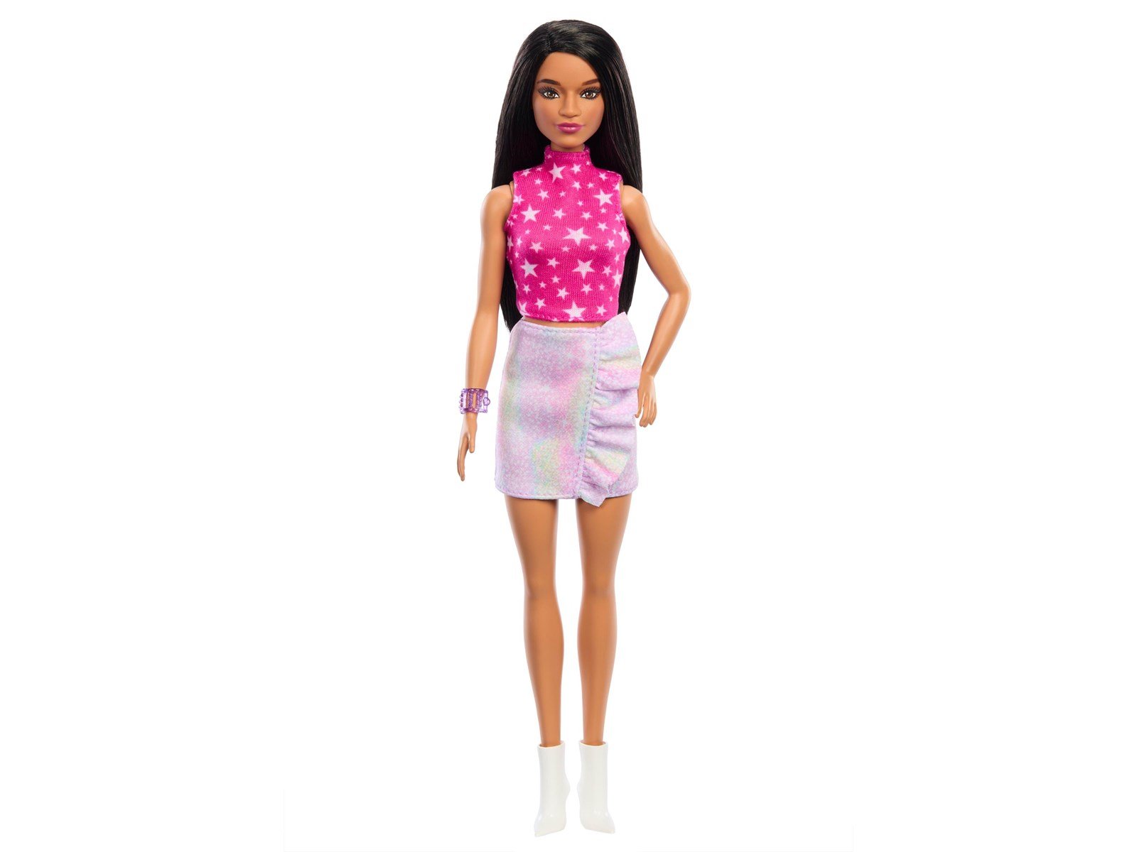 Barbie Fashionistas Doll 215 With Black Straight Hair & Iridescent Skirt