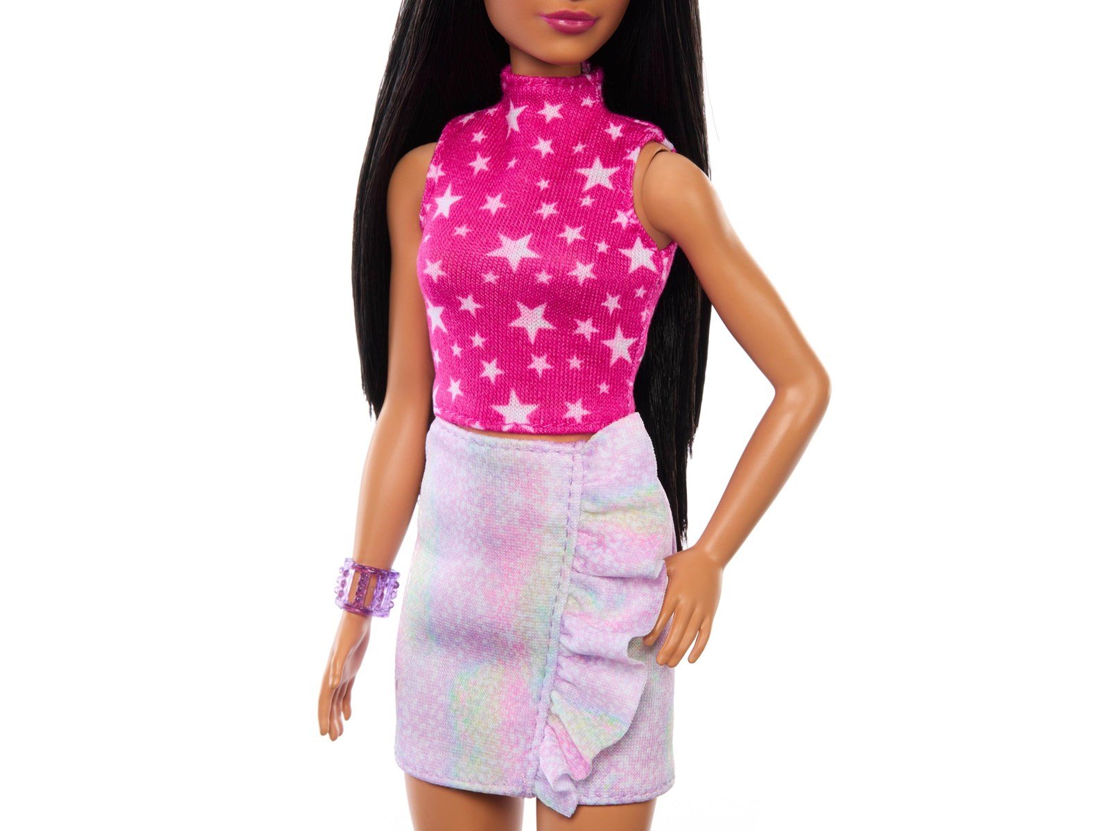 Barbie Fashionistas Doll 215 With Black Straight Hair & Iridescent Skirt