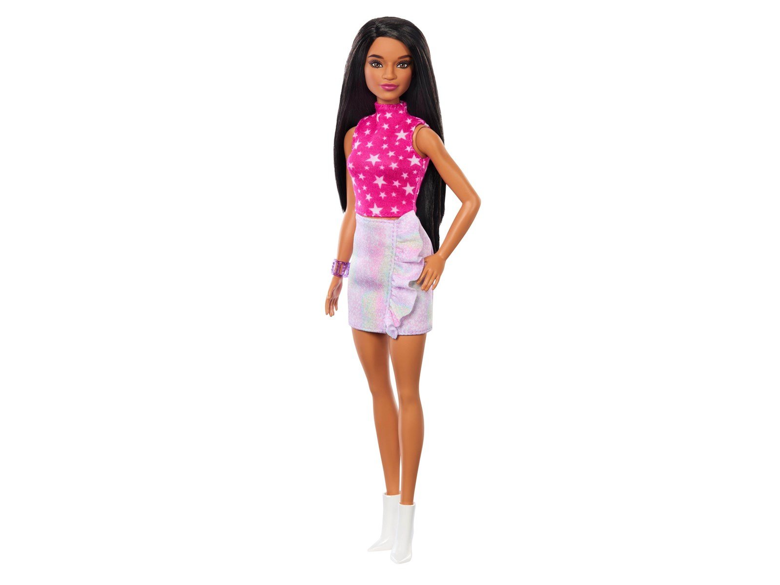 Barbie Fashionistas Doll 215 With Black Straight Hair & Iridescent Skirt