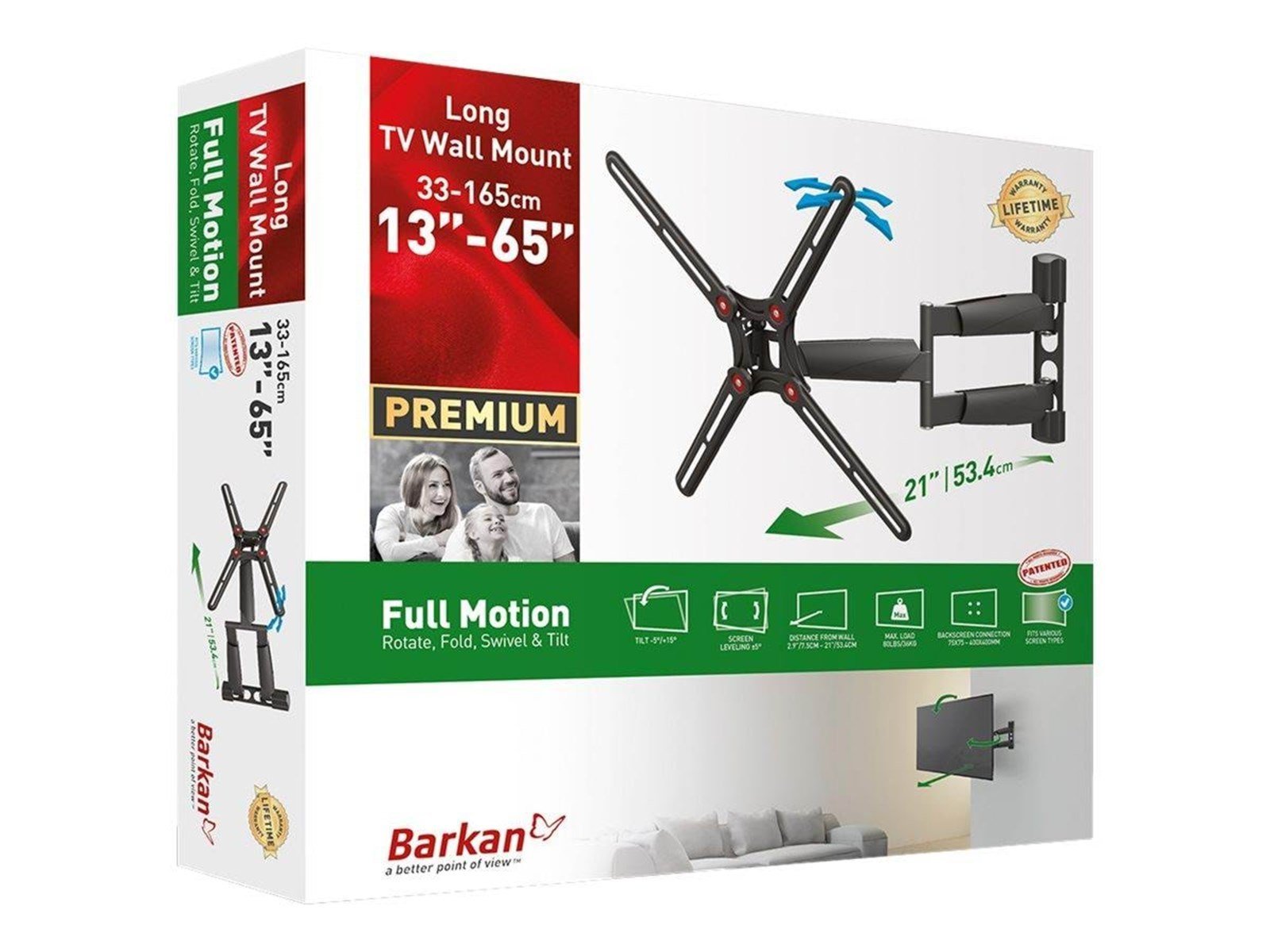 Barkan BM343LP mounting kit - full-motion - for LCD display/ curved LCD display - black 36.2 kg 65