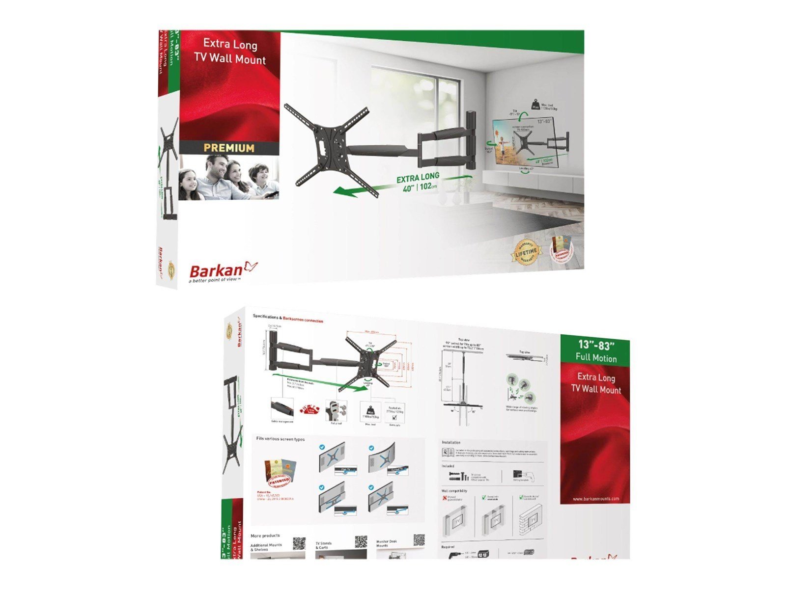 Barkan mounting kit - full-motion - for TV - extra long - black 50 kg 13