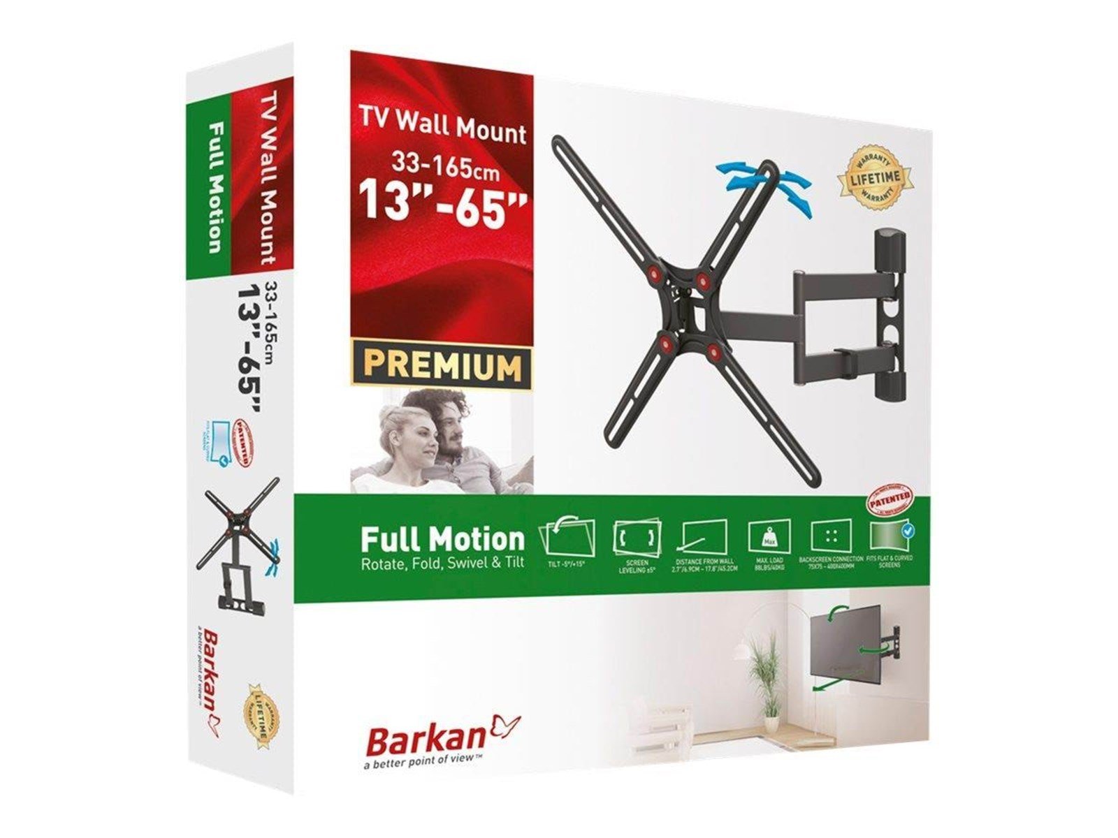 Barkan BM343 bracket - full-motion - for LCD display/ curved LCD display - black 40 kg 65