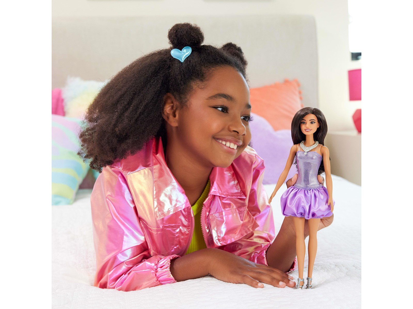 Barbie Fashionistas Doll 234 in Sequined Purple Dress And Silvery Accessories Brown Hair