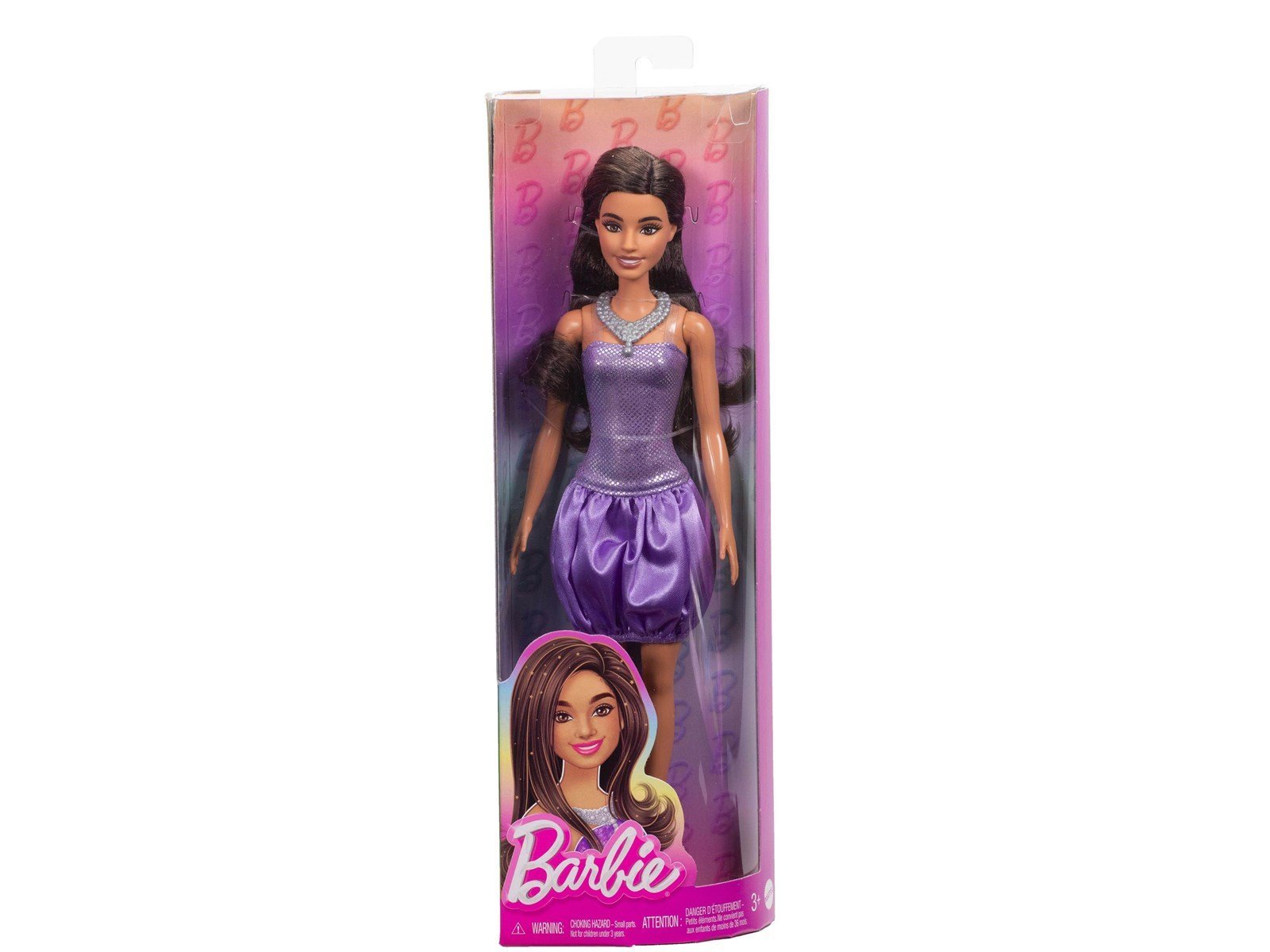 Barbie Fashionistas Doll 234 in Sequined Purple Dress And Silvery Accessories Brown Hair