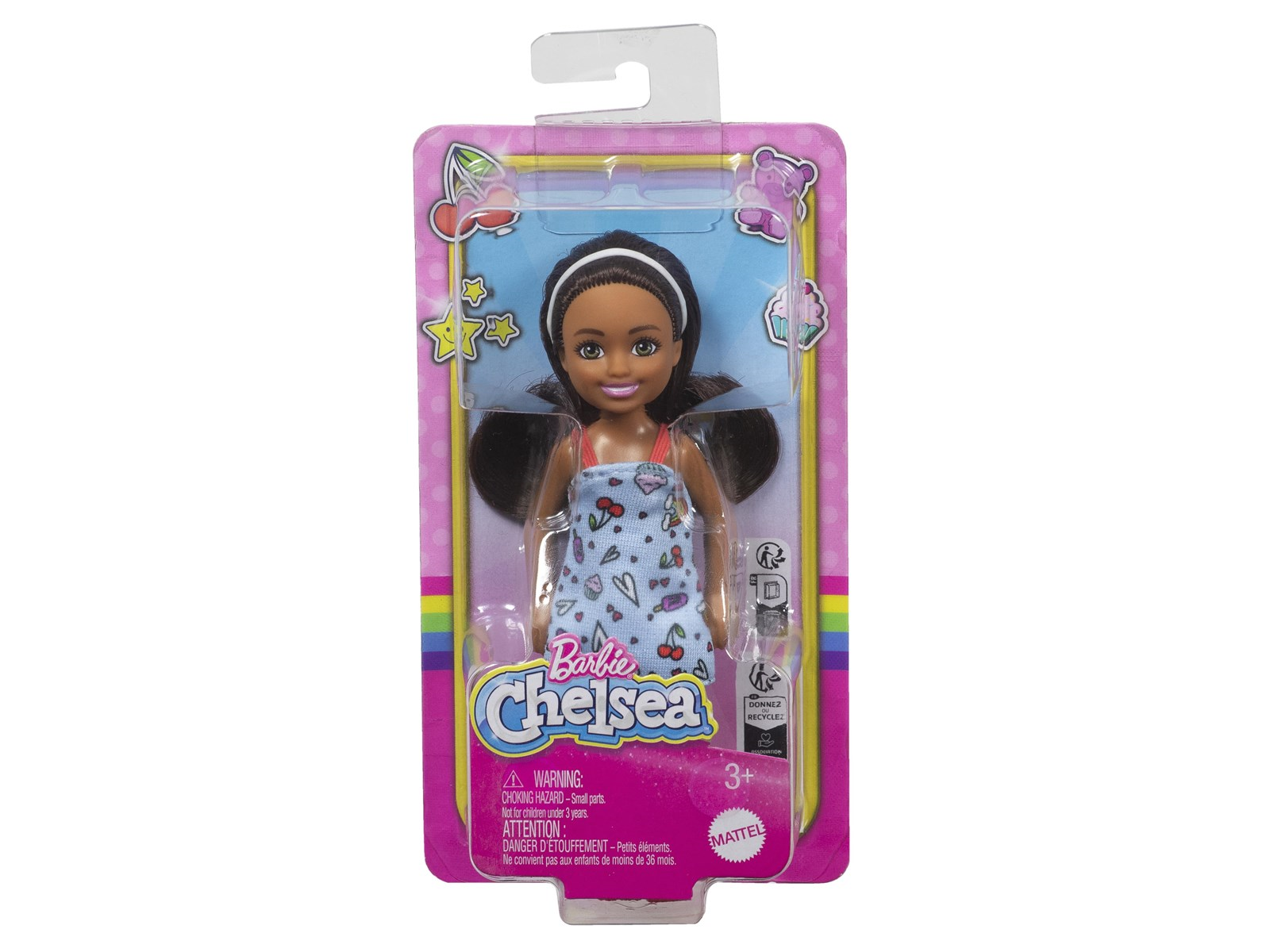 Barbie Chelsea Doll Wearing Removable Blue Dress With Brown Hair