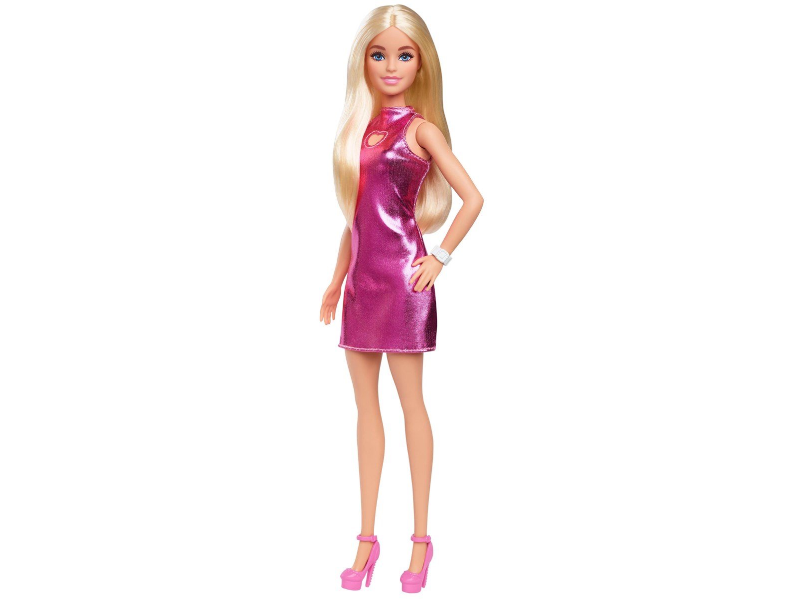 Barbie Fashionistas Doll 230 in Metallic Pink Minidress With Heart Cut-Out