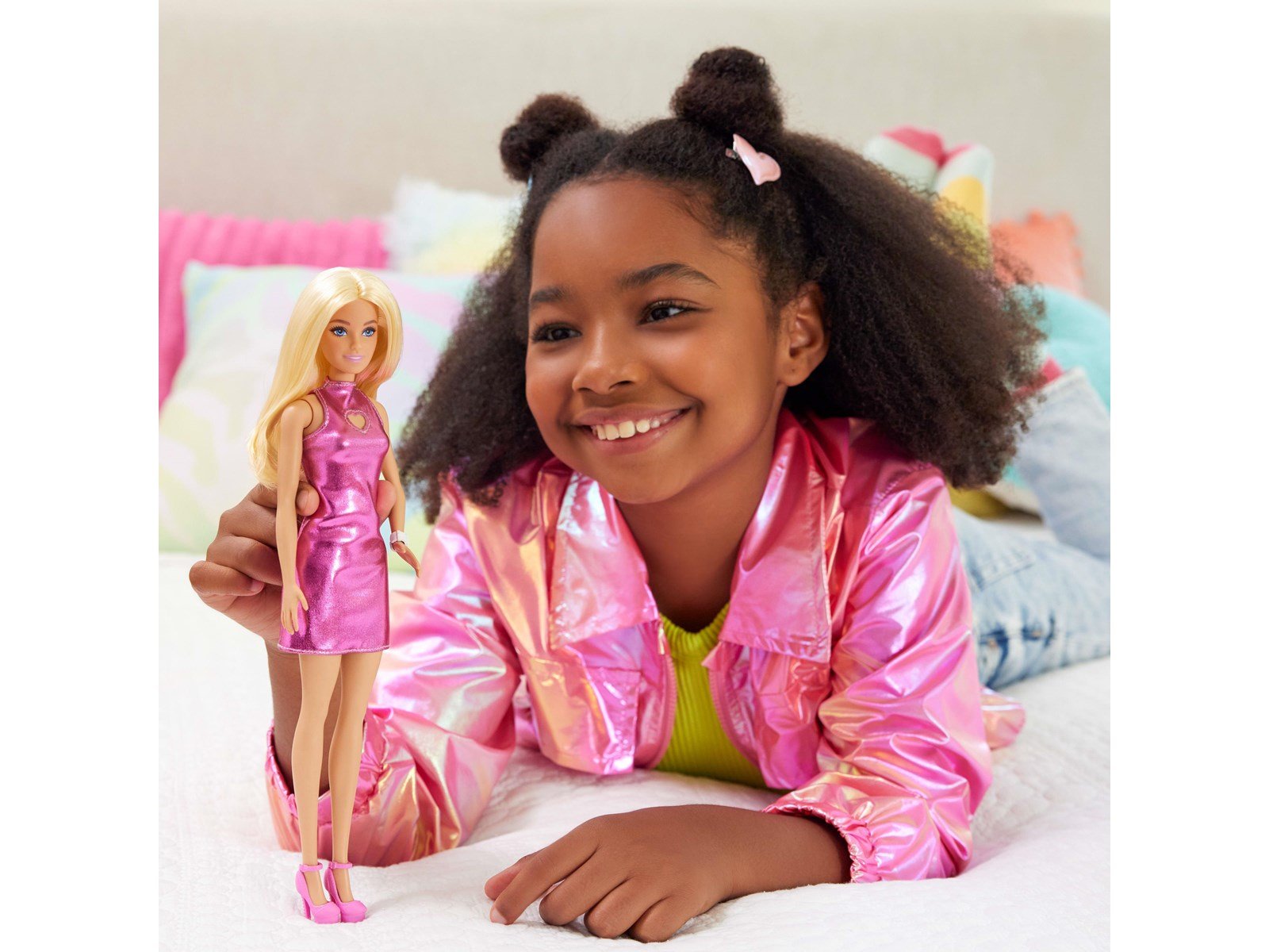 Barbie Fashionistas Doll 230 in Metallic Pink Minidress With Heart Cut-Out