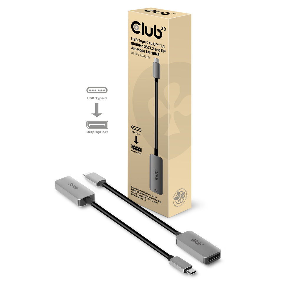 Club3D Adapter USB 3.2 Typ C > DP 1.4 8K60Hz HDR aktiv St/Bu ret