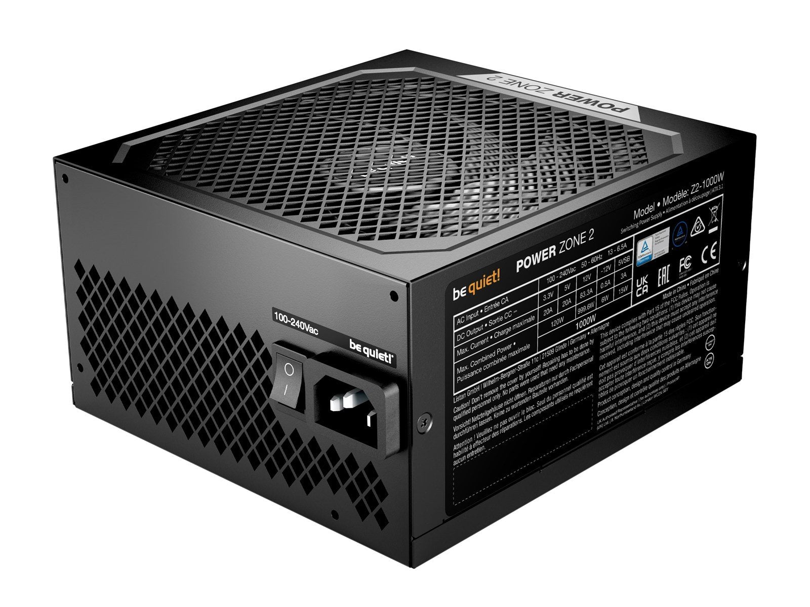 be quiet! POWER ZONE 2 1000W Netzteile - 1000 Watt - 140 mm - ATX 3.1 - 80 Plus Platinium