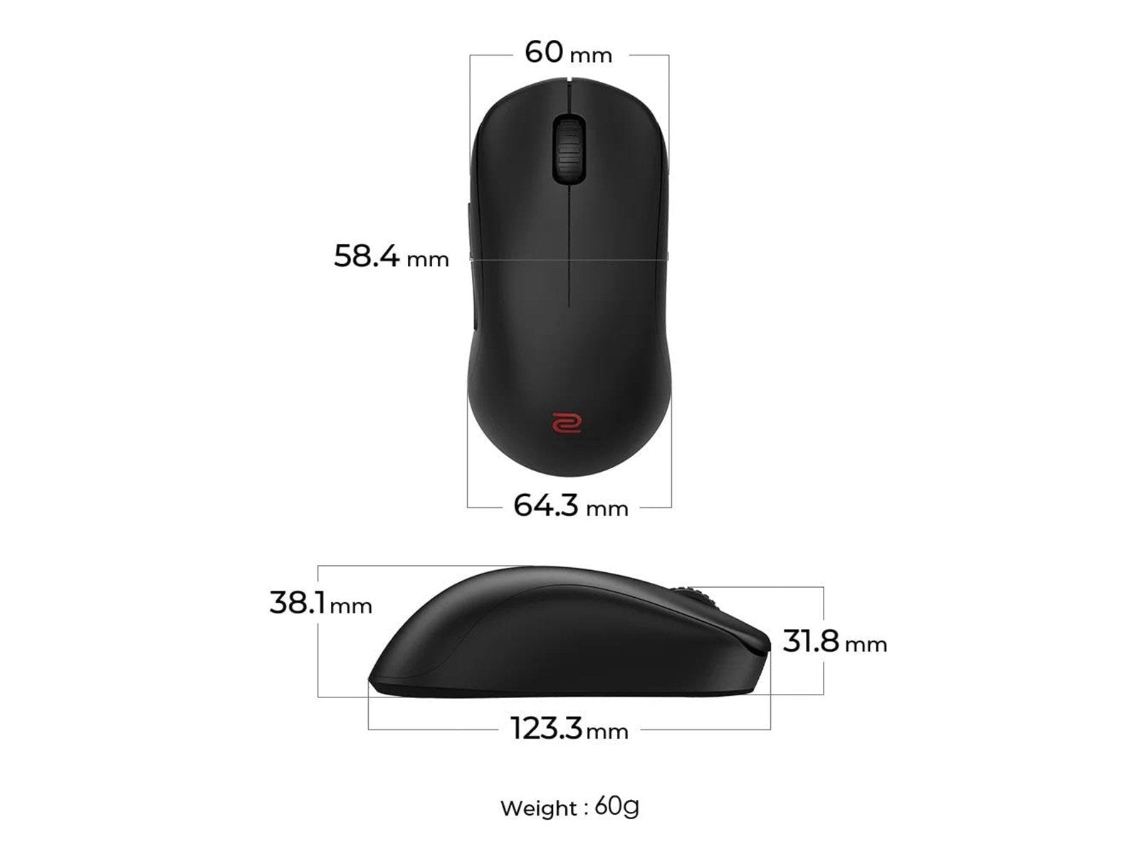 BenQ Zowie U2-DW (Medium) Wireless Mouse for Esports - Gaming Maus (Schwarz)