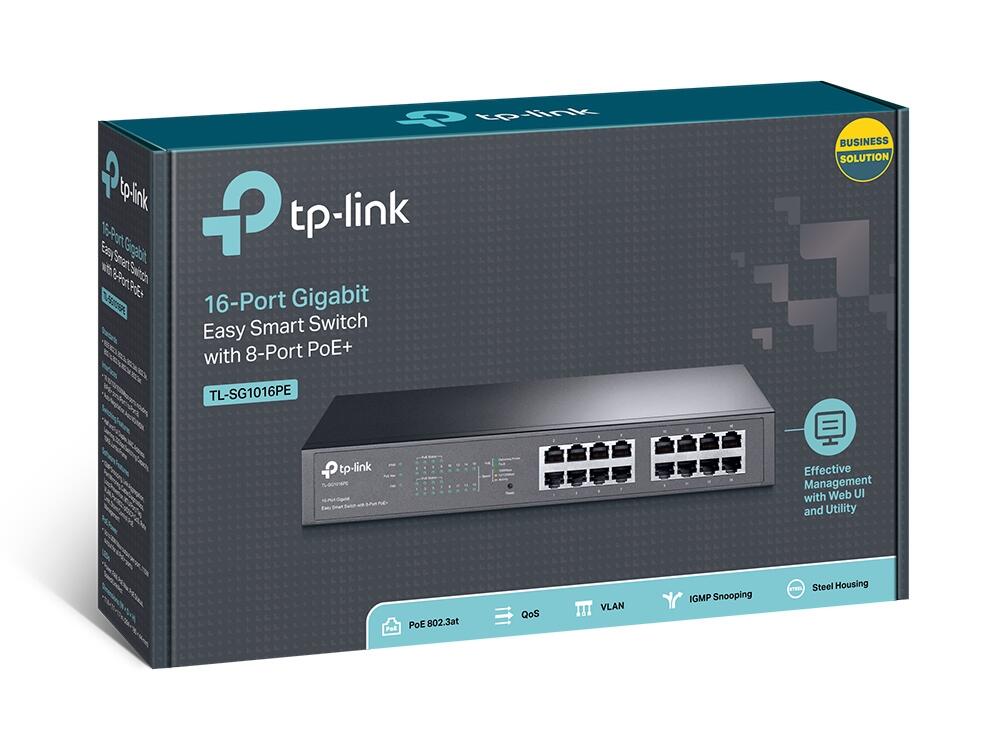 TP-LINK Easy-Smart TL-SG1016PE 16-Port-Gigabit-Switch mit 8 PoE+-Ports
