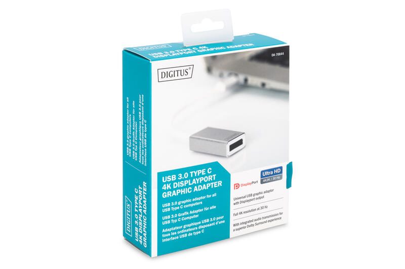 DIGITUS USB Type-C 4K DisplayPort Grafikadapter USB Type-C 4K DP Adapter, 20cm Kabellänge Aluminium Gehäuse