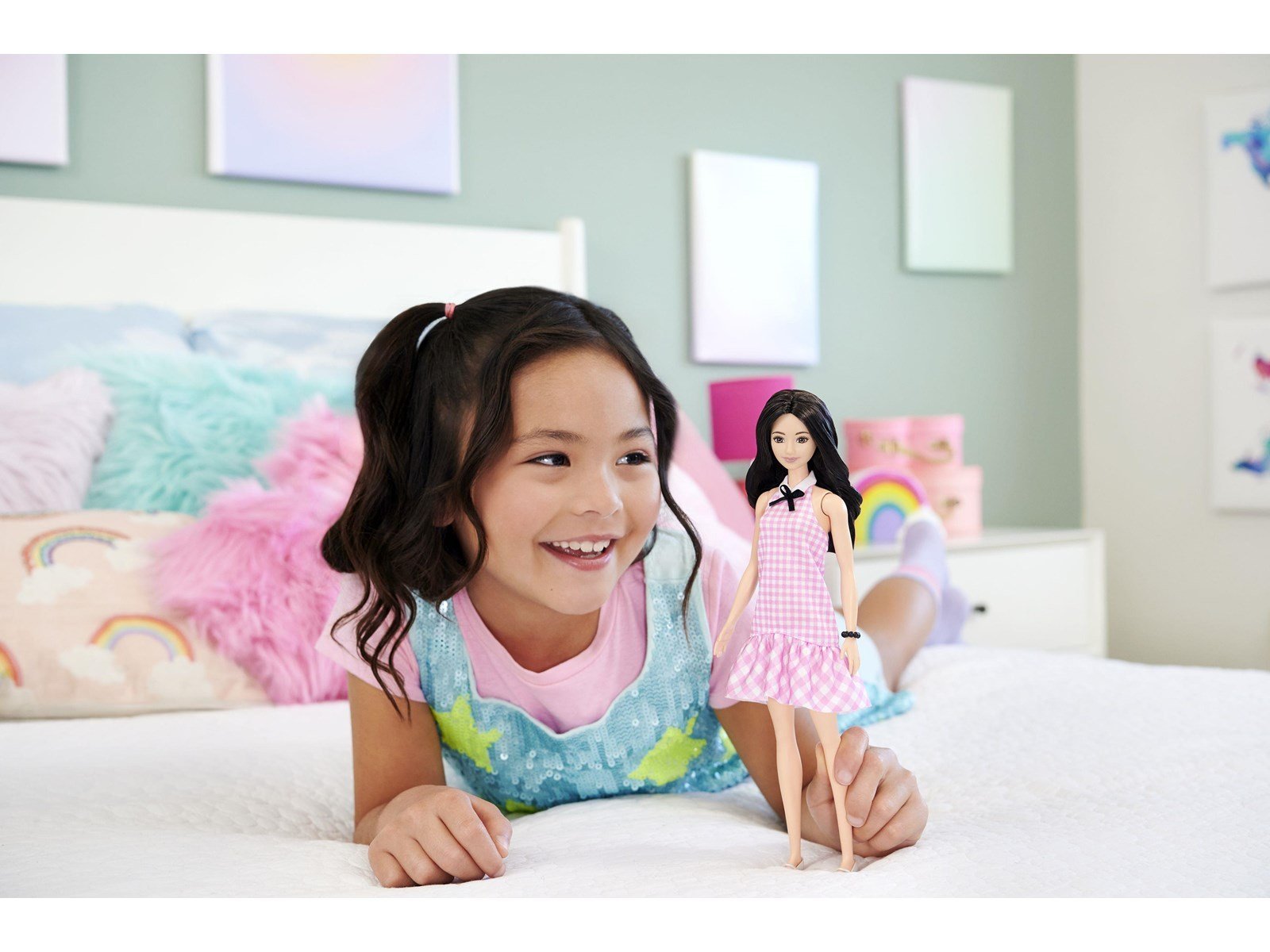 Barbie Fashionistas Doll 224 Black Hair & Pink Gingham Dress
