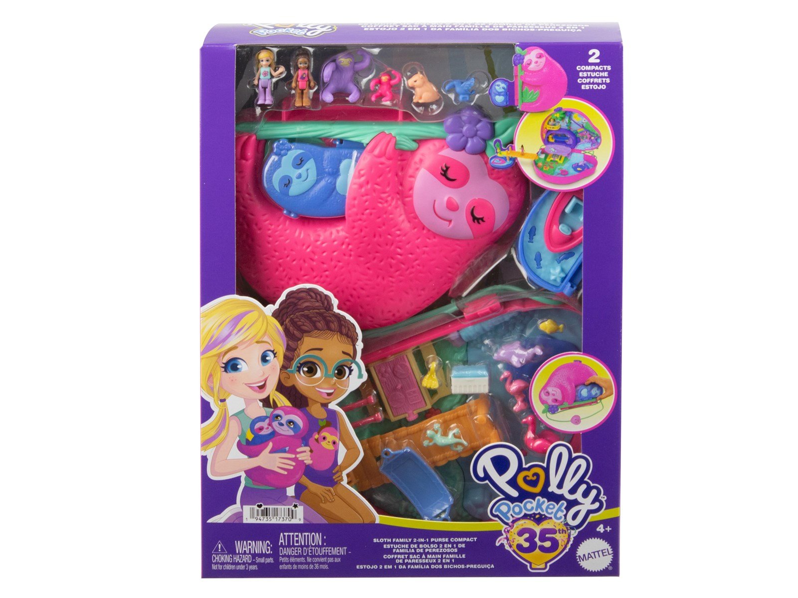 Polly Pocket Sloth Family 2-in-1 Purse Compact