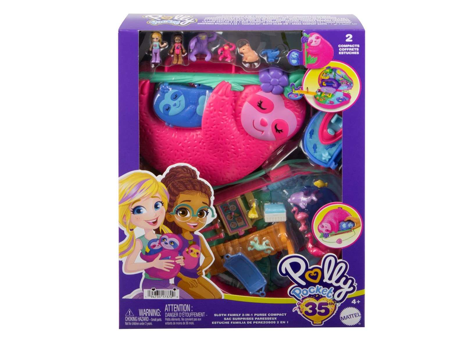 Polly Pocket Sloth Family 2-in-1 Purse Compact