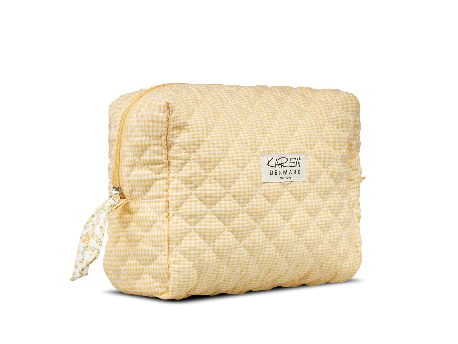 Karen Large toiletry bag in yellow checkered quilt