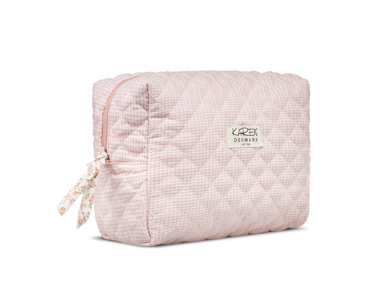 Karen Large toiletry bag in pink checkered quilt