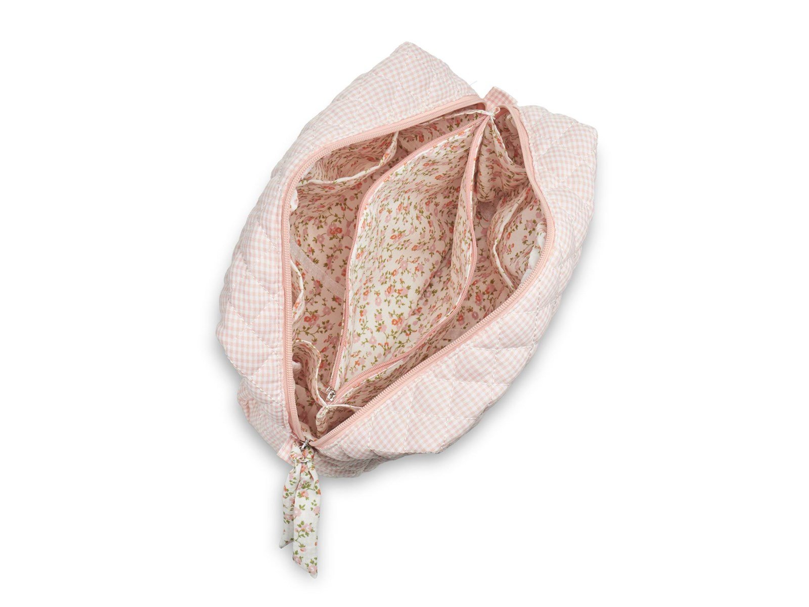 Karen Large toiletry bag in pink checkered quilt
