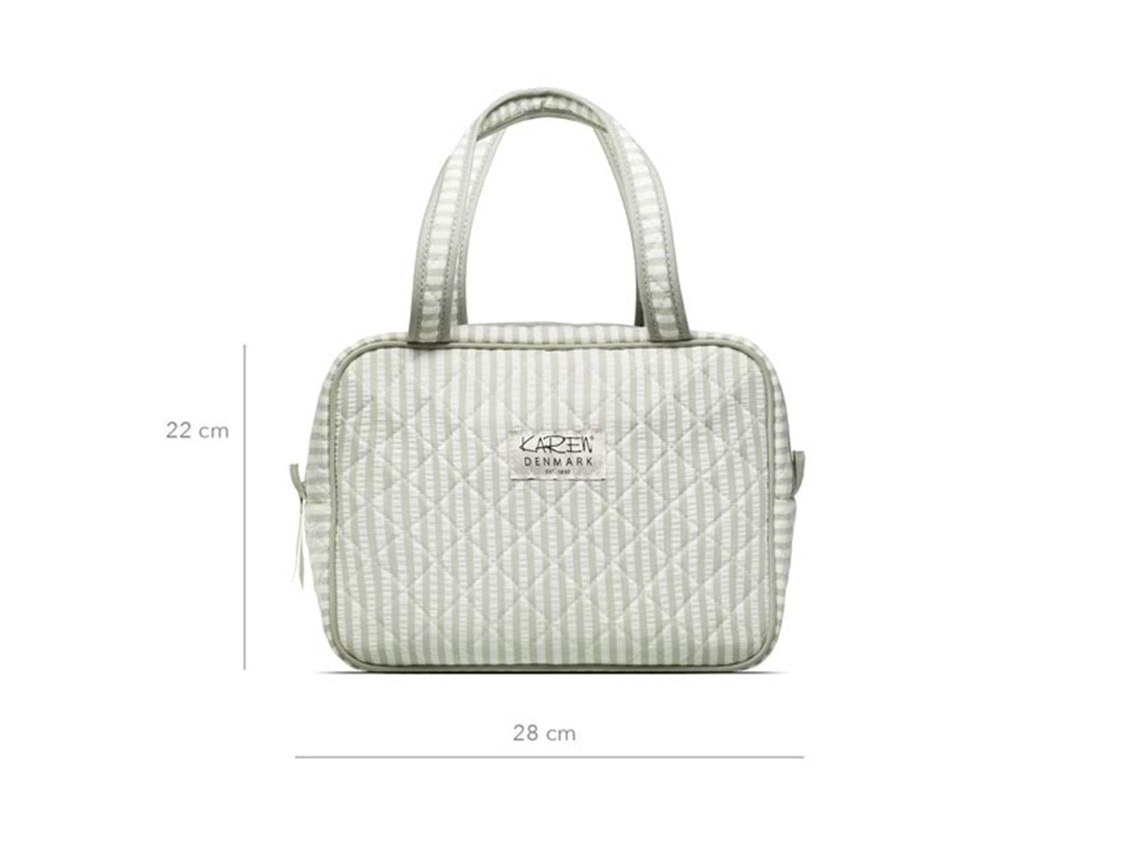 Karen Large toiletry bag with handle in green/white striped quilt