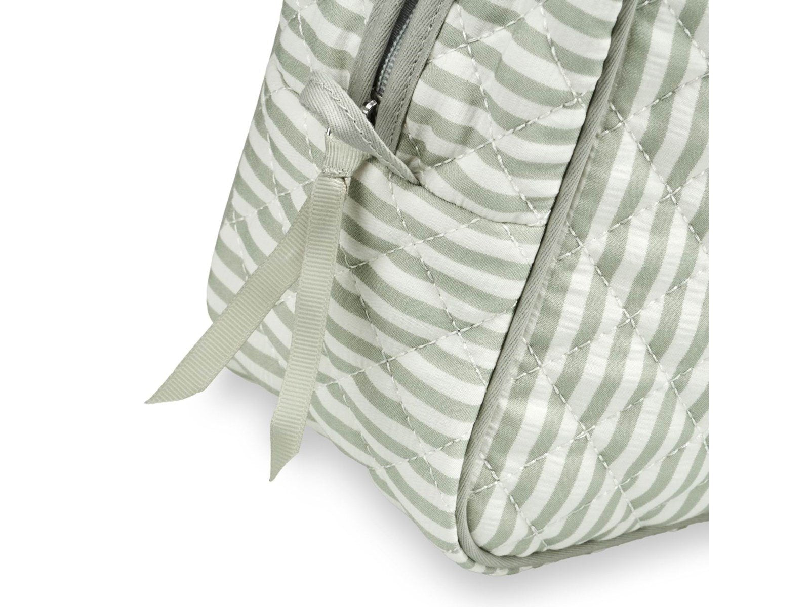 Karen Large toiletry bag with handle in green/white striped quilt