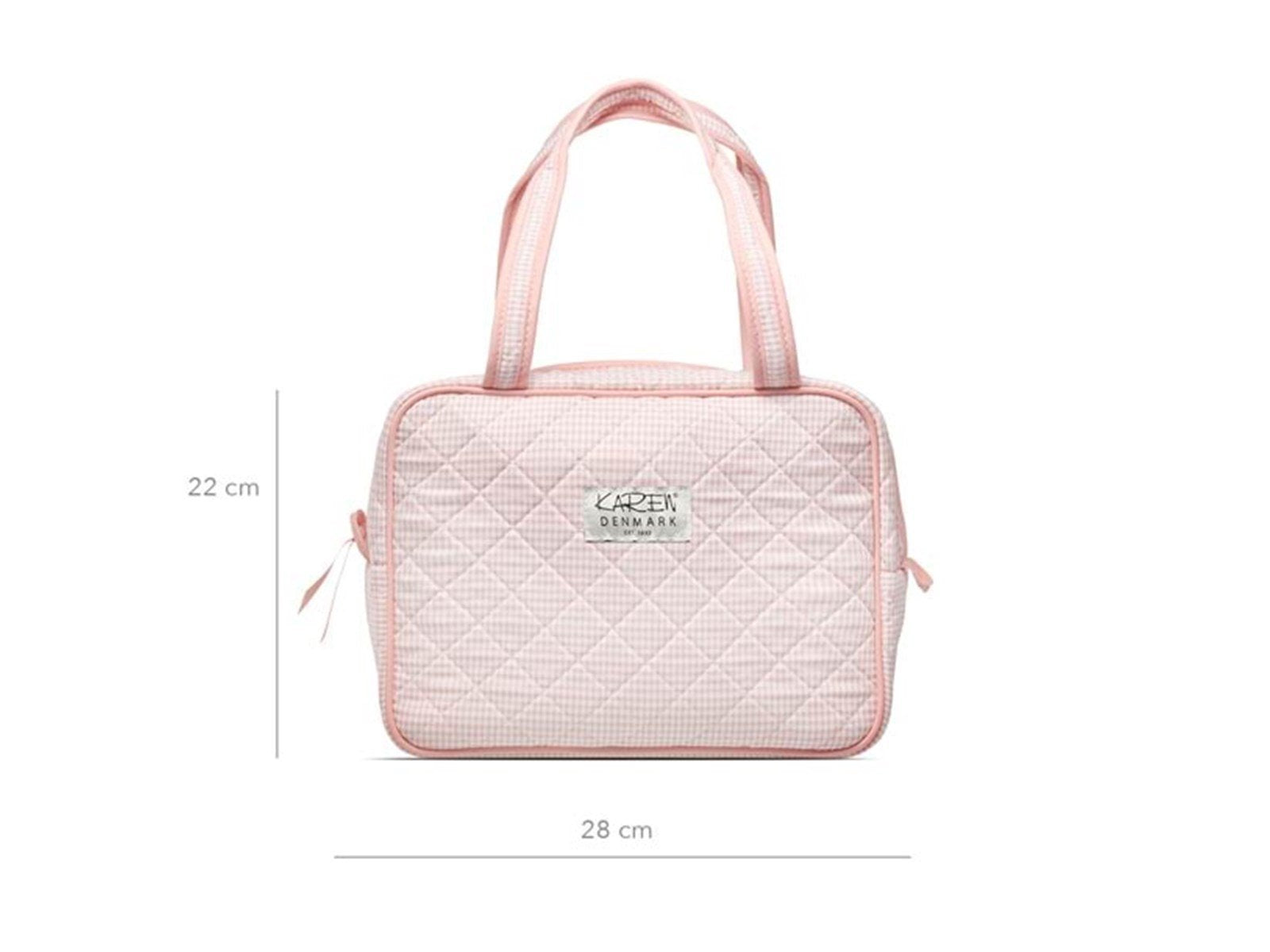 Karen Large toiletry bag with handle in pink checkered quilt