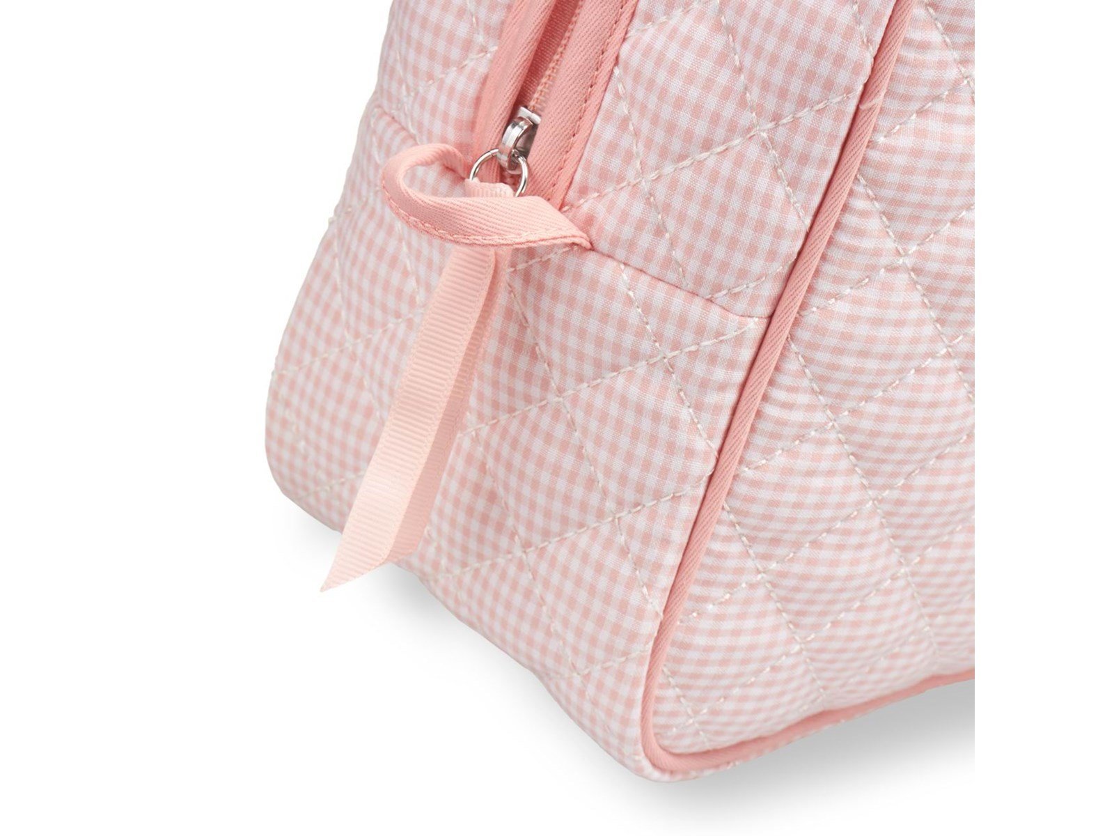 Karen Large toiletry bag with handle in pink checkered quilt