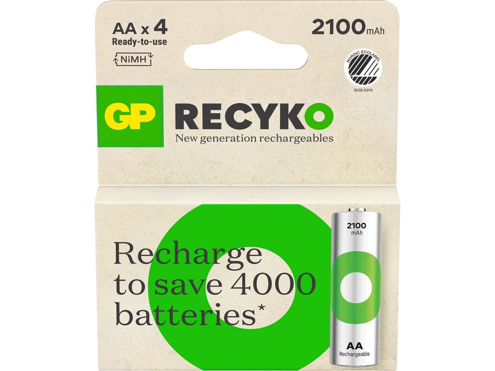 GP Battery Recyko NiMH AA HR6 2100mAh 4-Pack