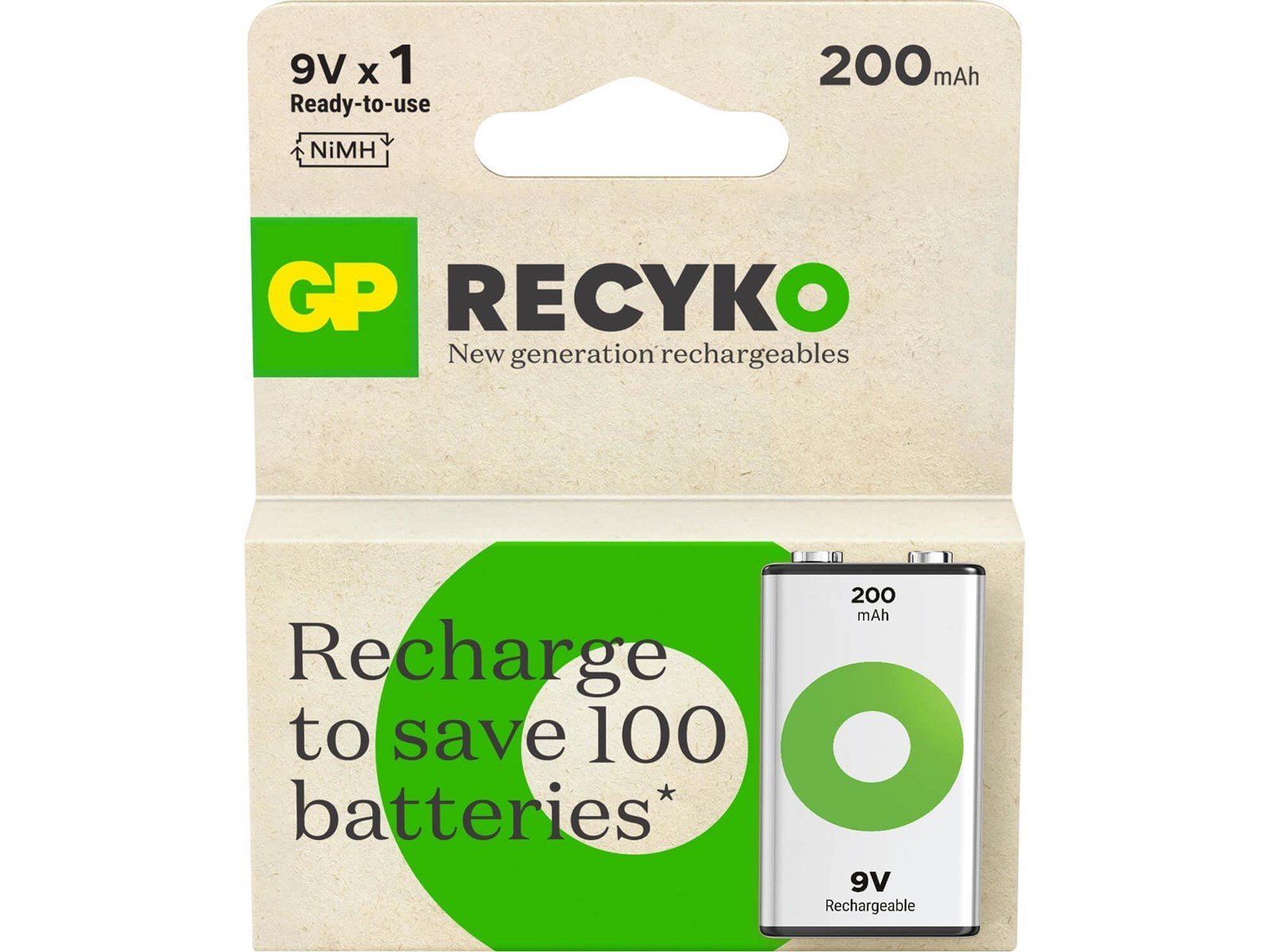 GP Battery Recyko NiMH 9V 200mAh 1-Pack