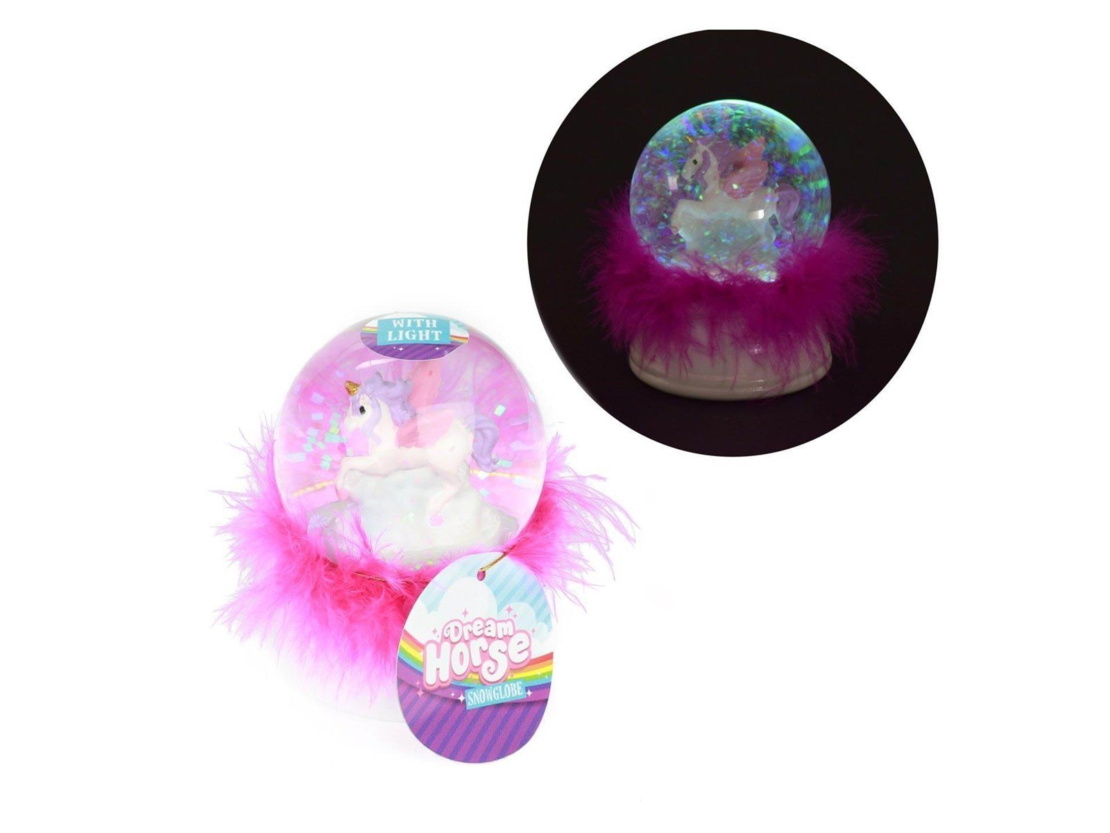 Dream Horse Snow Globe Unicorn with Feathers and Light