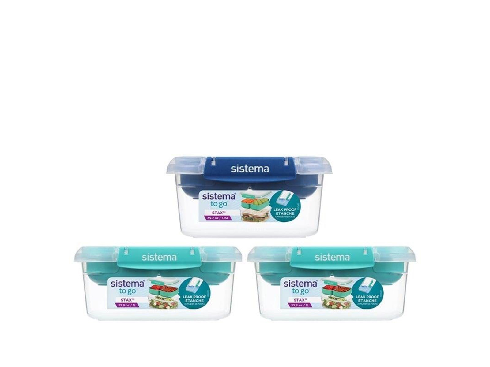 Sistema 3 Pack Stax To Go 3 x 1L Rectangles