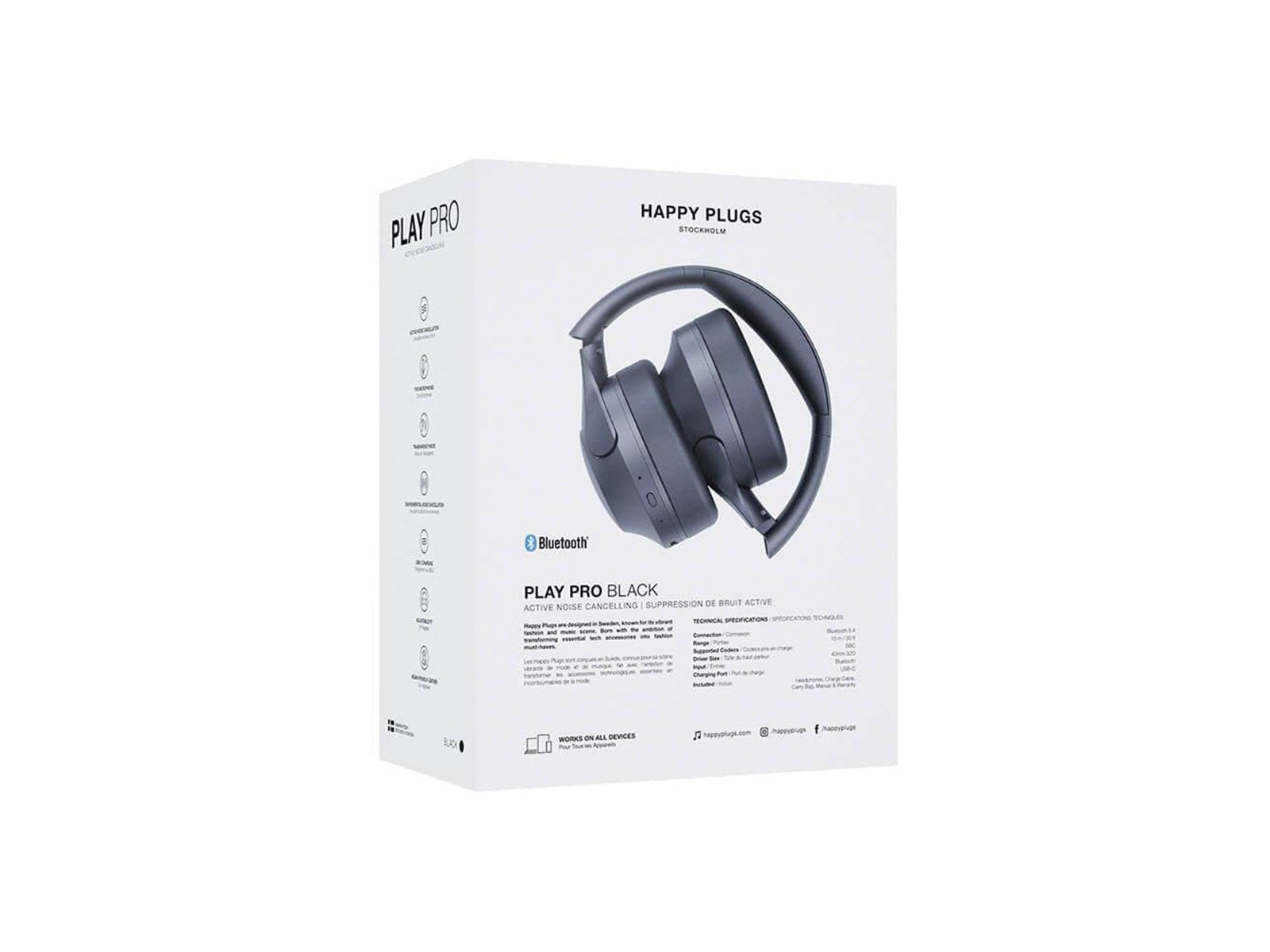 Happy Plugs Play Pro ANC Over-Ear Wireless Headphones - Black