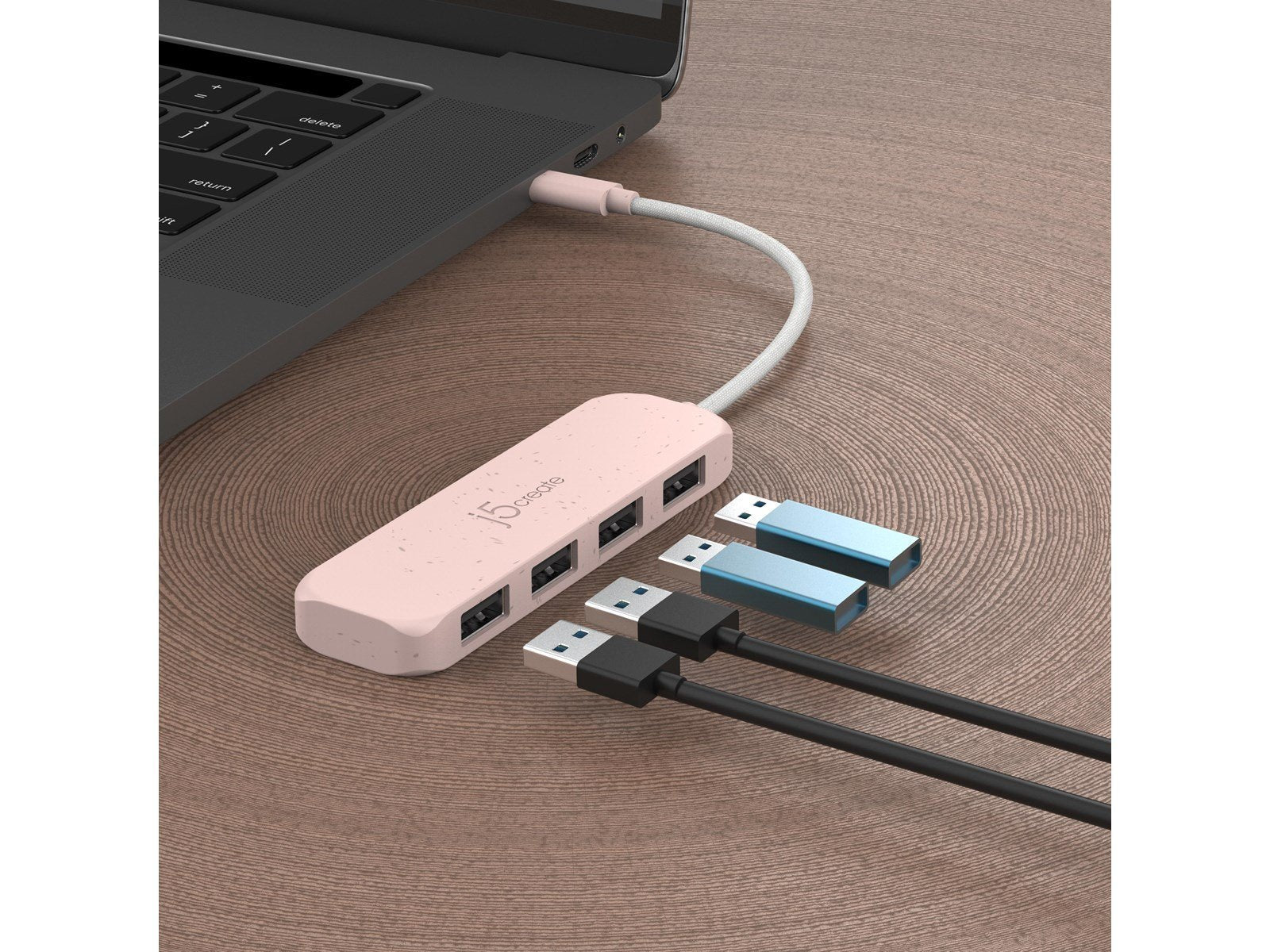 j5create JCH341ER - USB-C to 4-Port Type-A Hub USB-Hubs - USB 3.2 - 4 - Pink