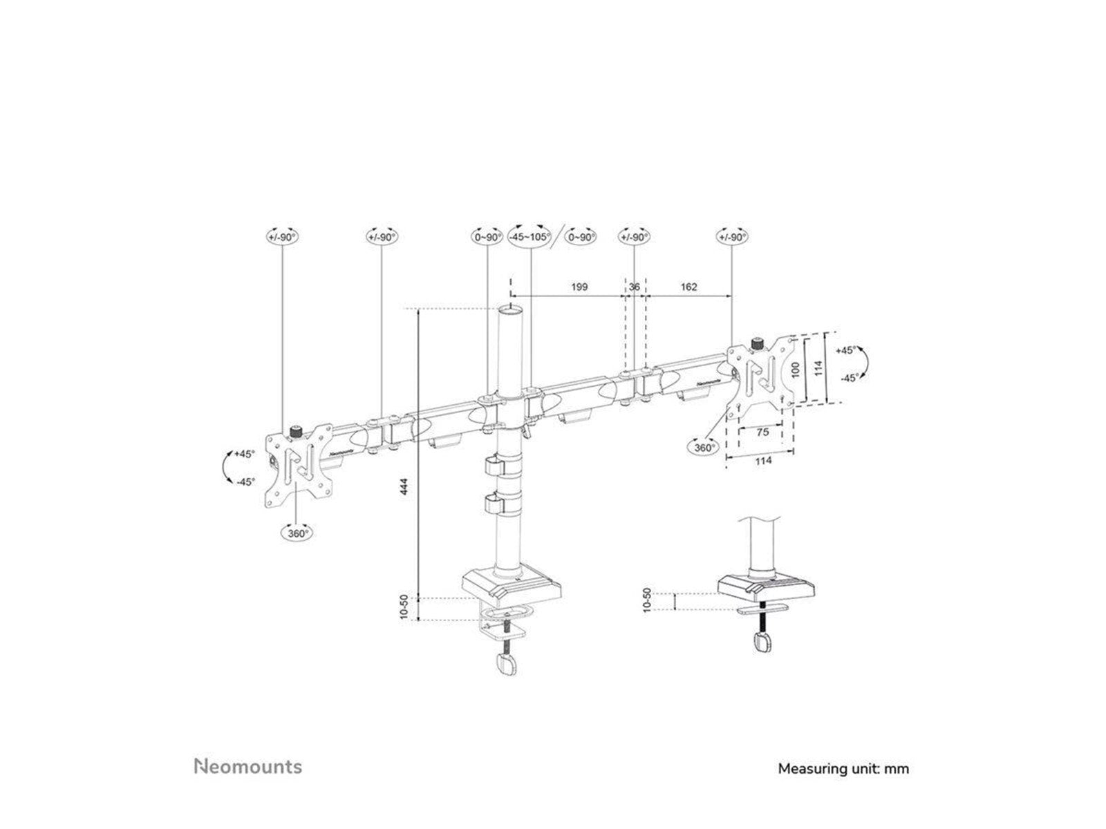 Neomounts DS60-600BL2 mounting kit - full-motion - for 2 monitors - black