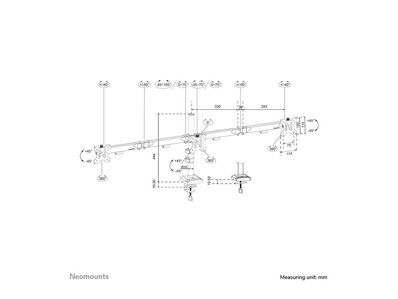 Neomounts DS60-600BL3 mounting kit - full-motion - for 3 monitors - black