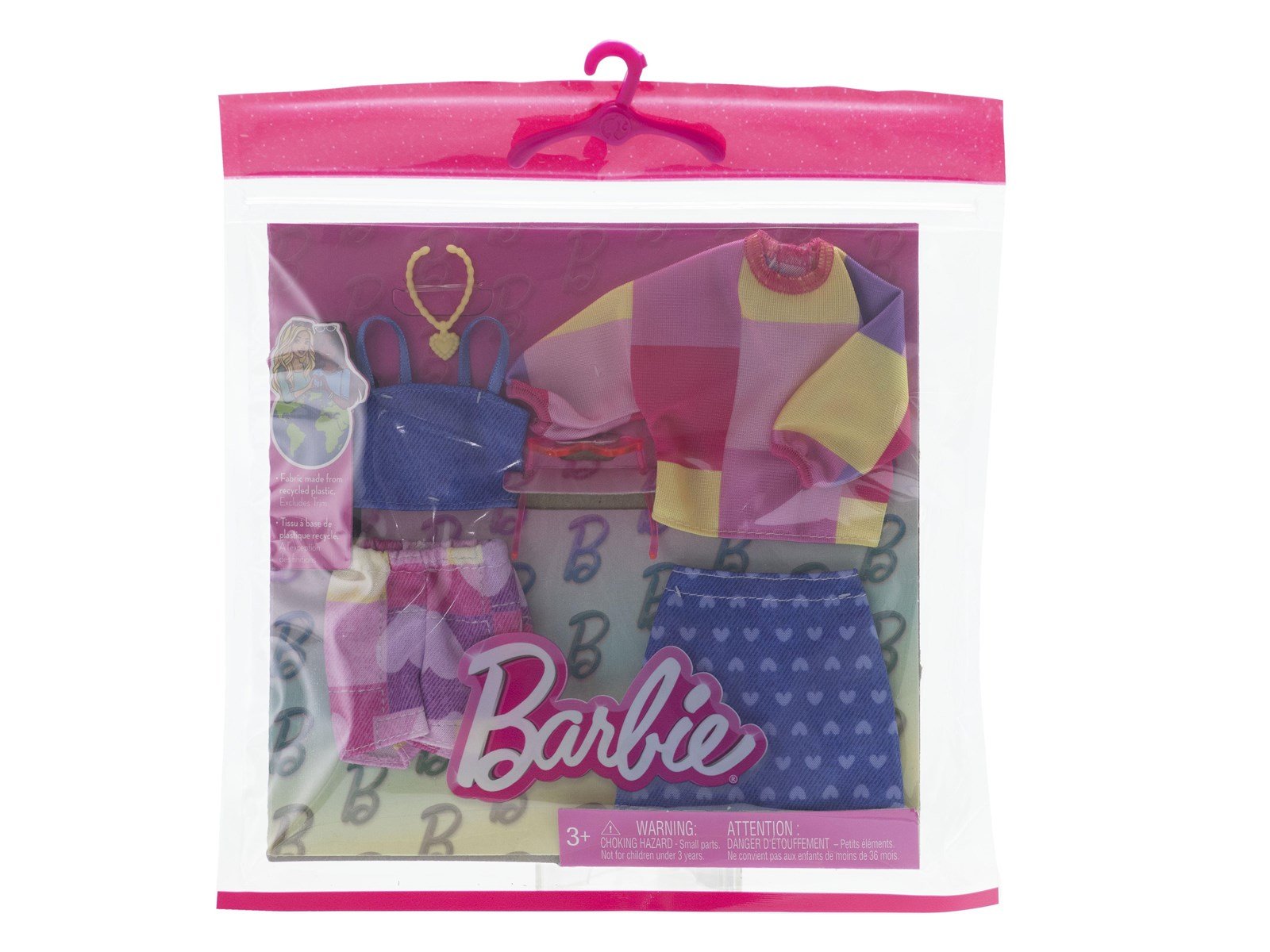 Barbie Doll Clothing Fashion and Accessory 2-Pack Featuring Pink & Blue Patterns