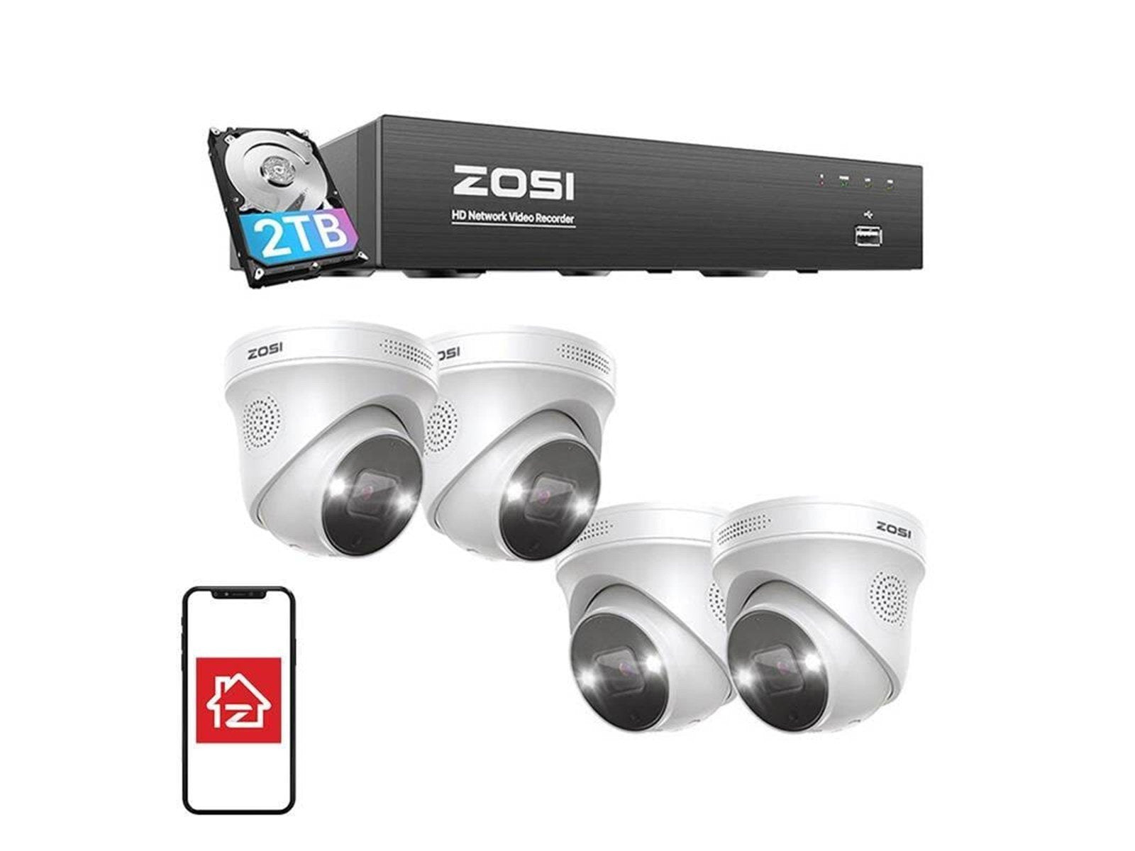 ZOSI IP Camera C225 4 pcs WiFi 5MP + NVR 8ch + 2TB HDD
