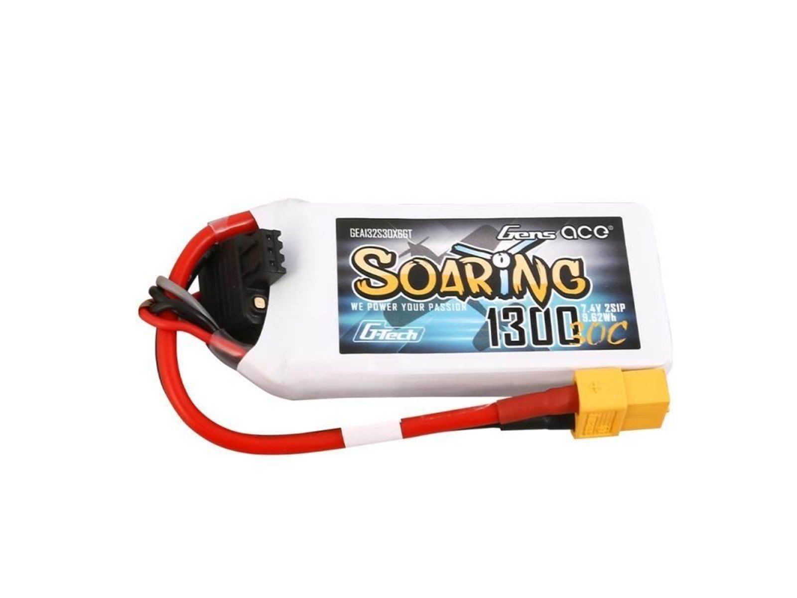 Gens ace &Tattu Battery G-Tech Soaring 1300mAh 7.4V 30C 2S1P XT60