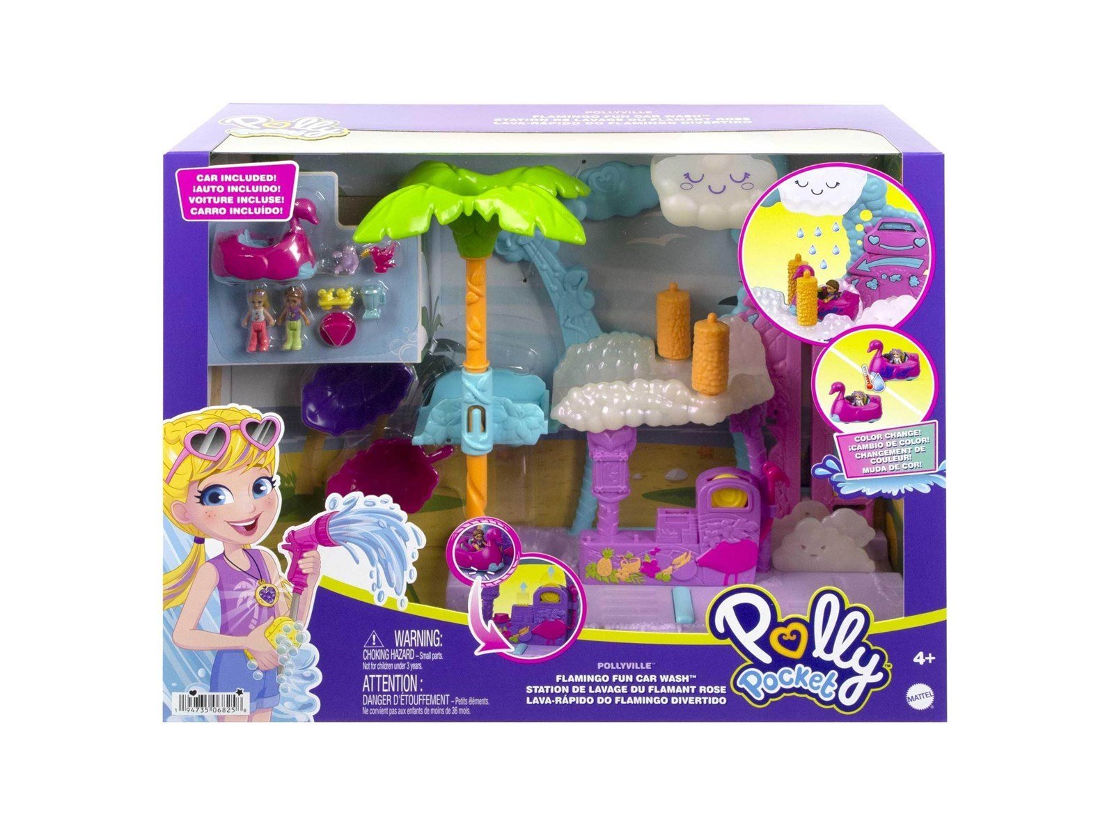 Polly Pocket Pollyville Flamingo Fun Car Wash Playset